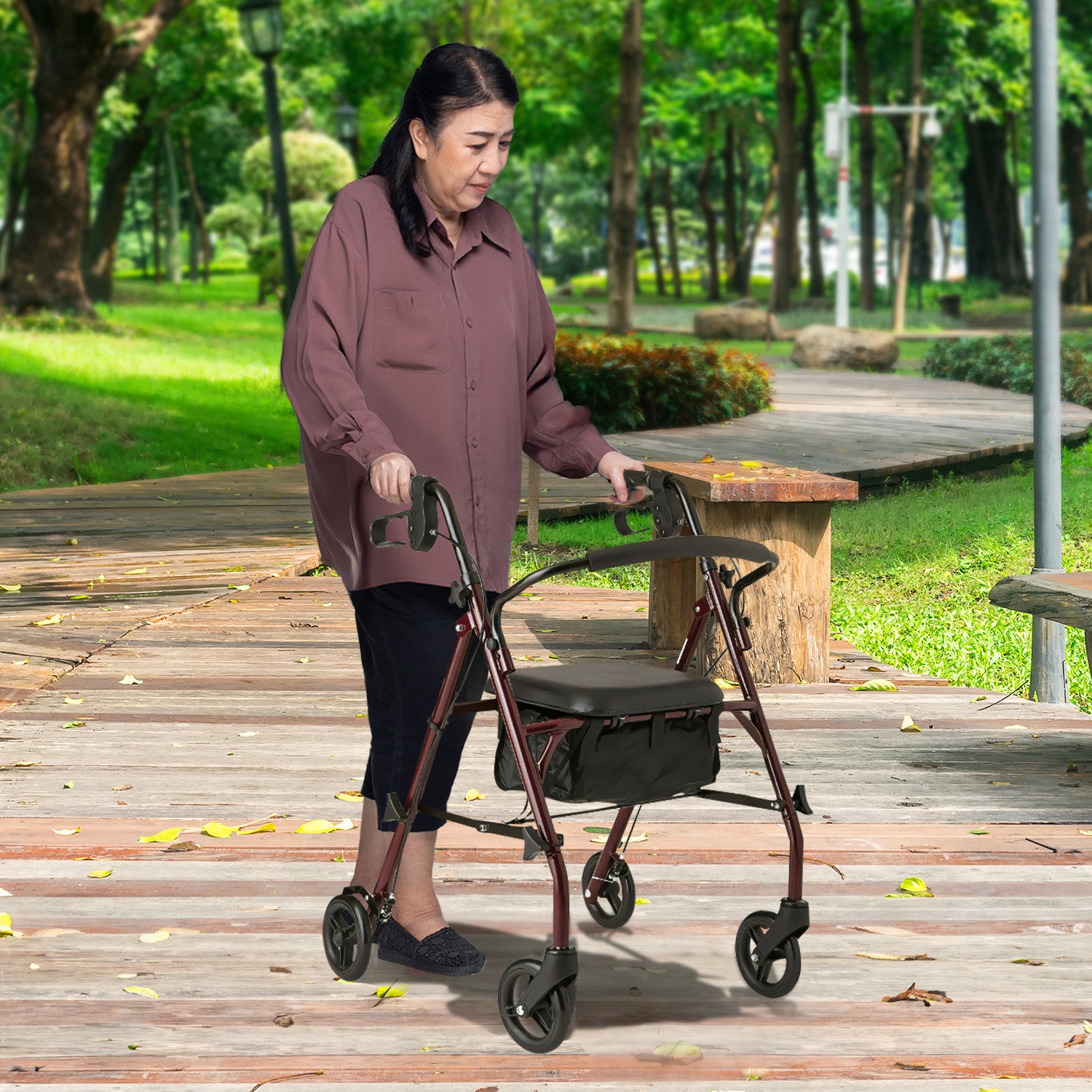 Mobility & Accessibility: Orthonica Foldable Steel Frame Rollator 4-wheel Walker