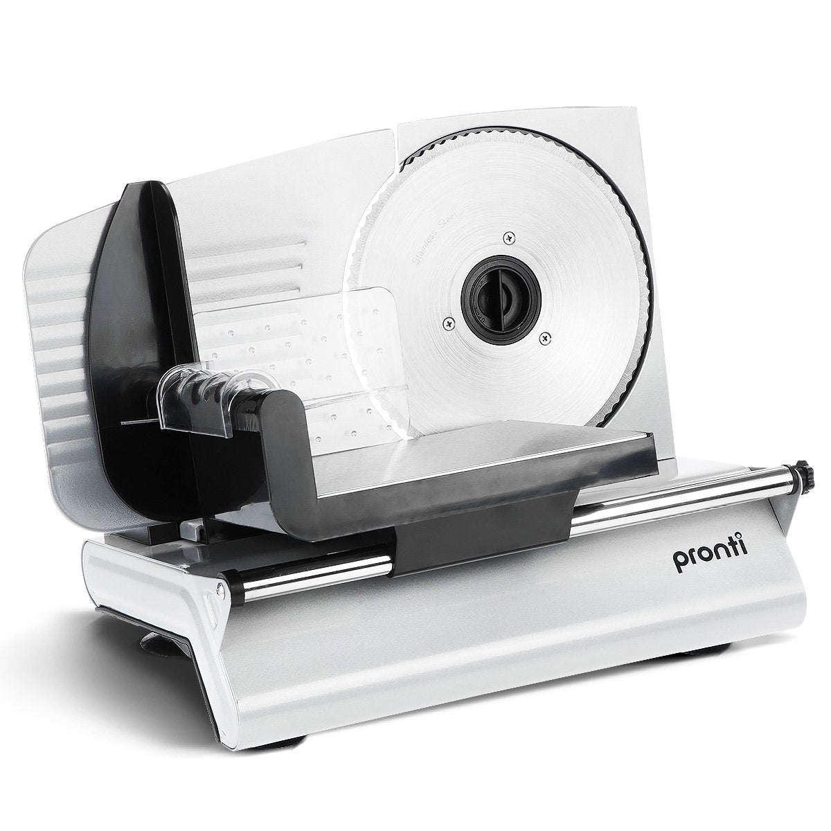 Pronti White Electric Food Slicer 200W with Adjustable Thickness 1 to 15mm Serrated and Fine Edge Stainless Steel Blades