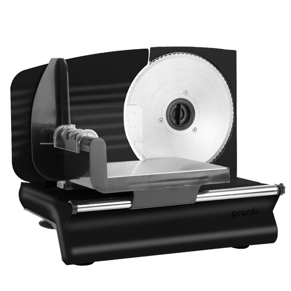 Pronti Black Electric Food Slicer 200W with Adjustable Thickness 1 to 15mm Serrated and Fine Edge Stainless Steel Blades