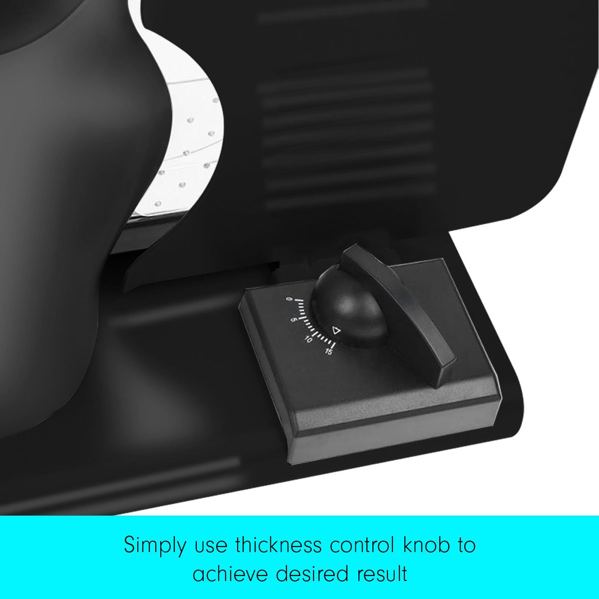Pronti Black Electric Food Slicer 200W with Adjustable Thickness 1 to 15mm Serrated and Fine Edge Stainless Steel Blades