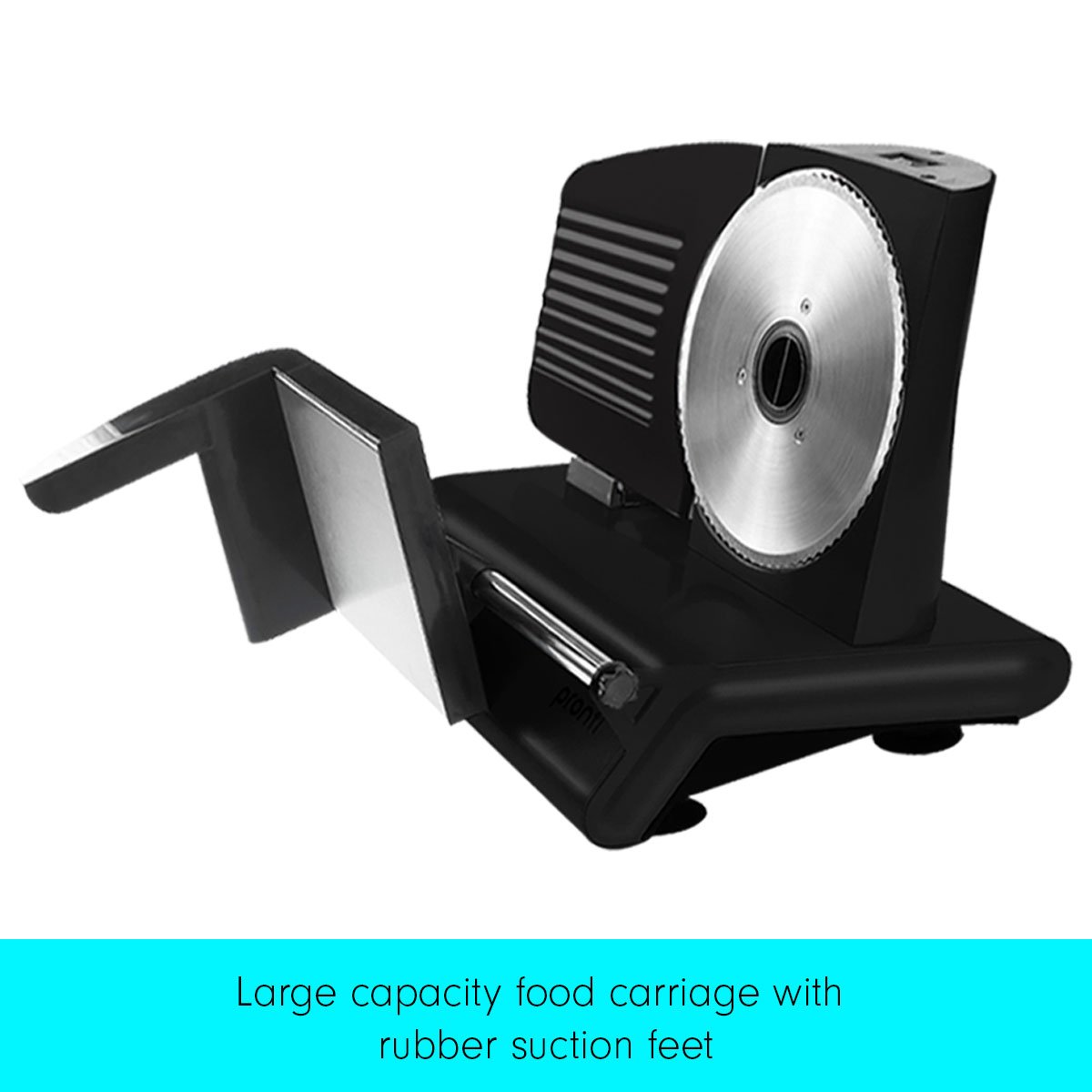Pronti Black Electric Food Slicer 200W with Adjustable Thickness 1 to 15mm Serrated and Fine Edge Stainless Steel Blades