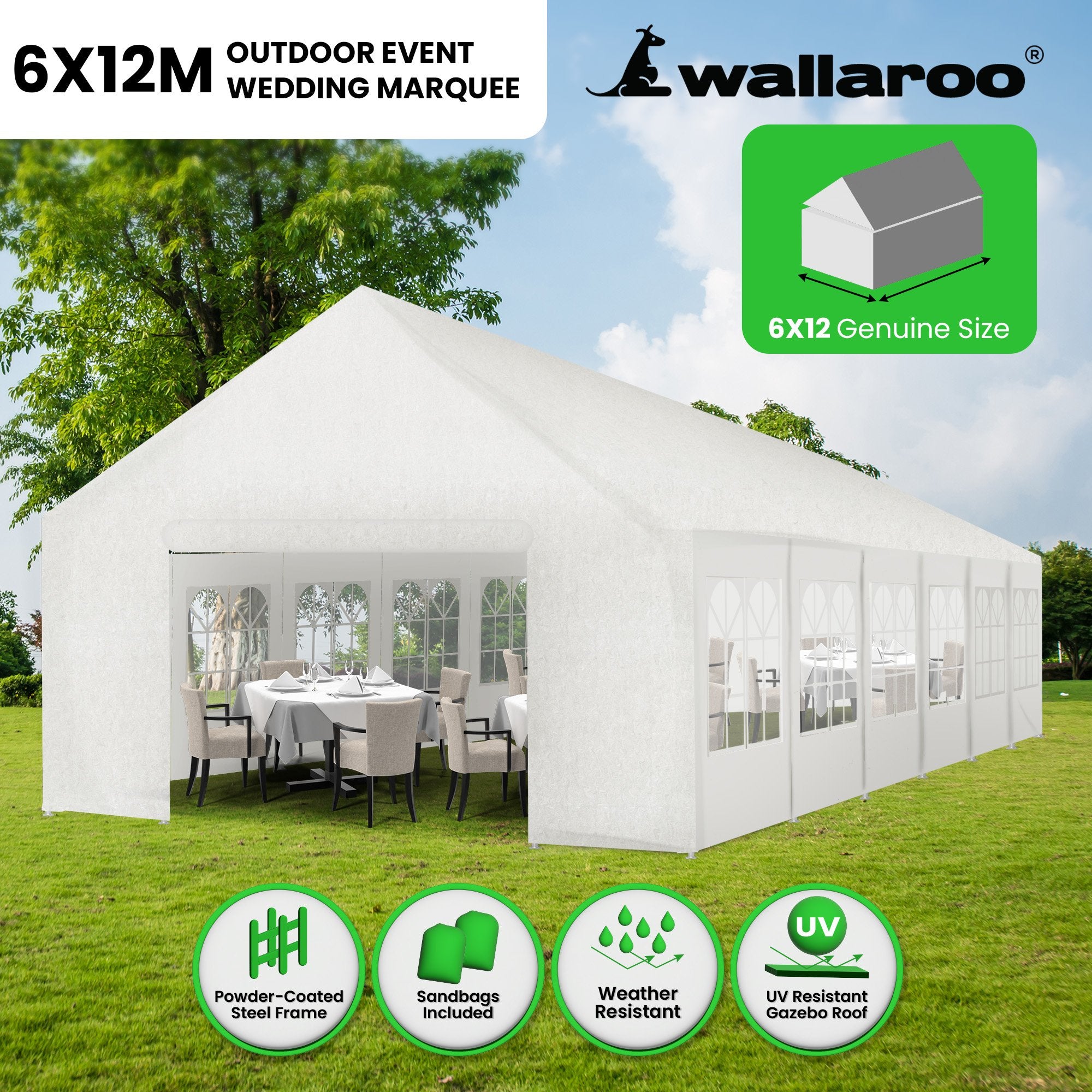 Tents: Wallaroo 12m x 6m outdoor event marquee carport tent