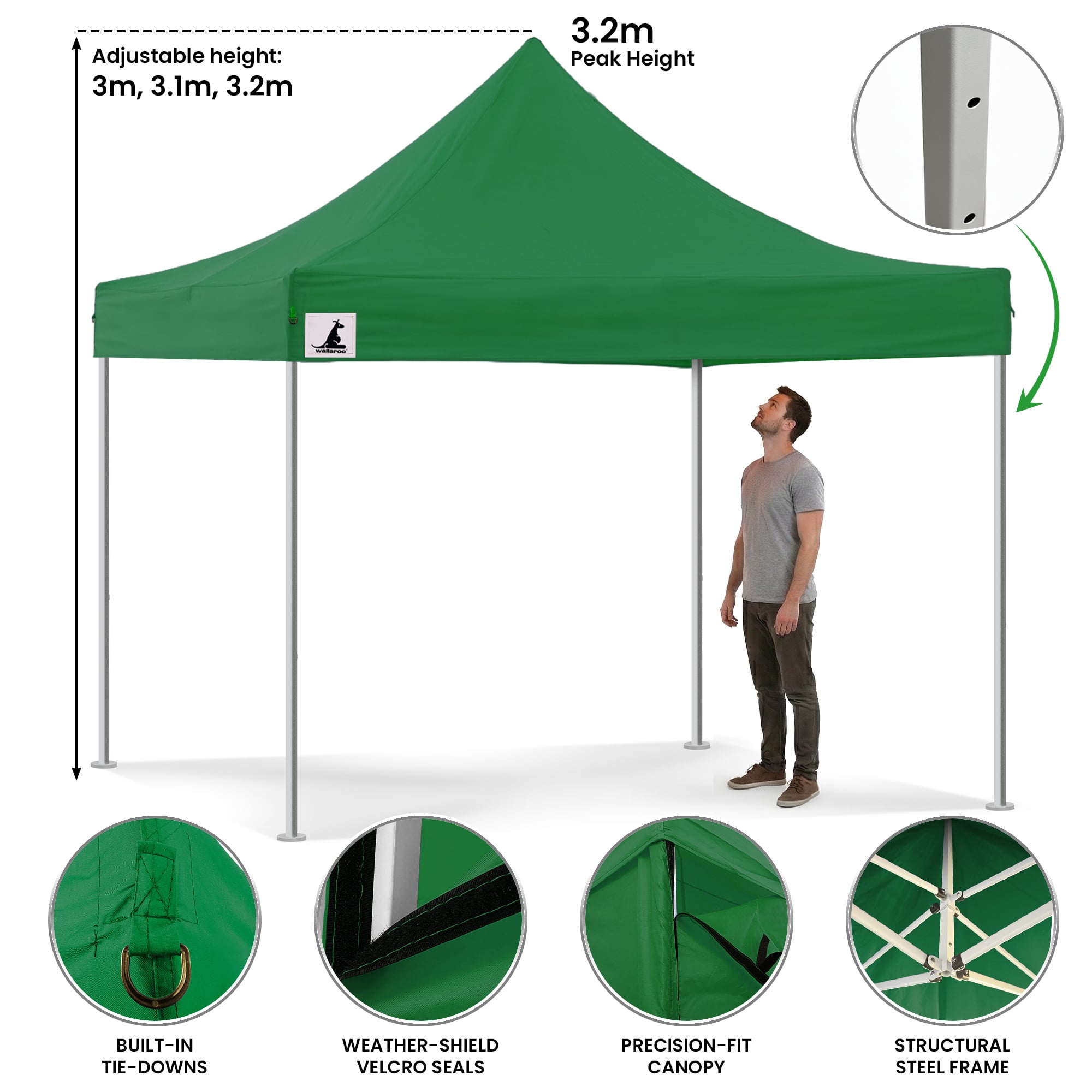 Canopies & Gazebos: Wallaroo Gazebo Tent Marquee 3x3 Popup Outdoor - Green