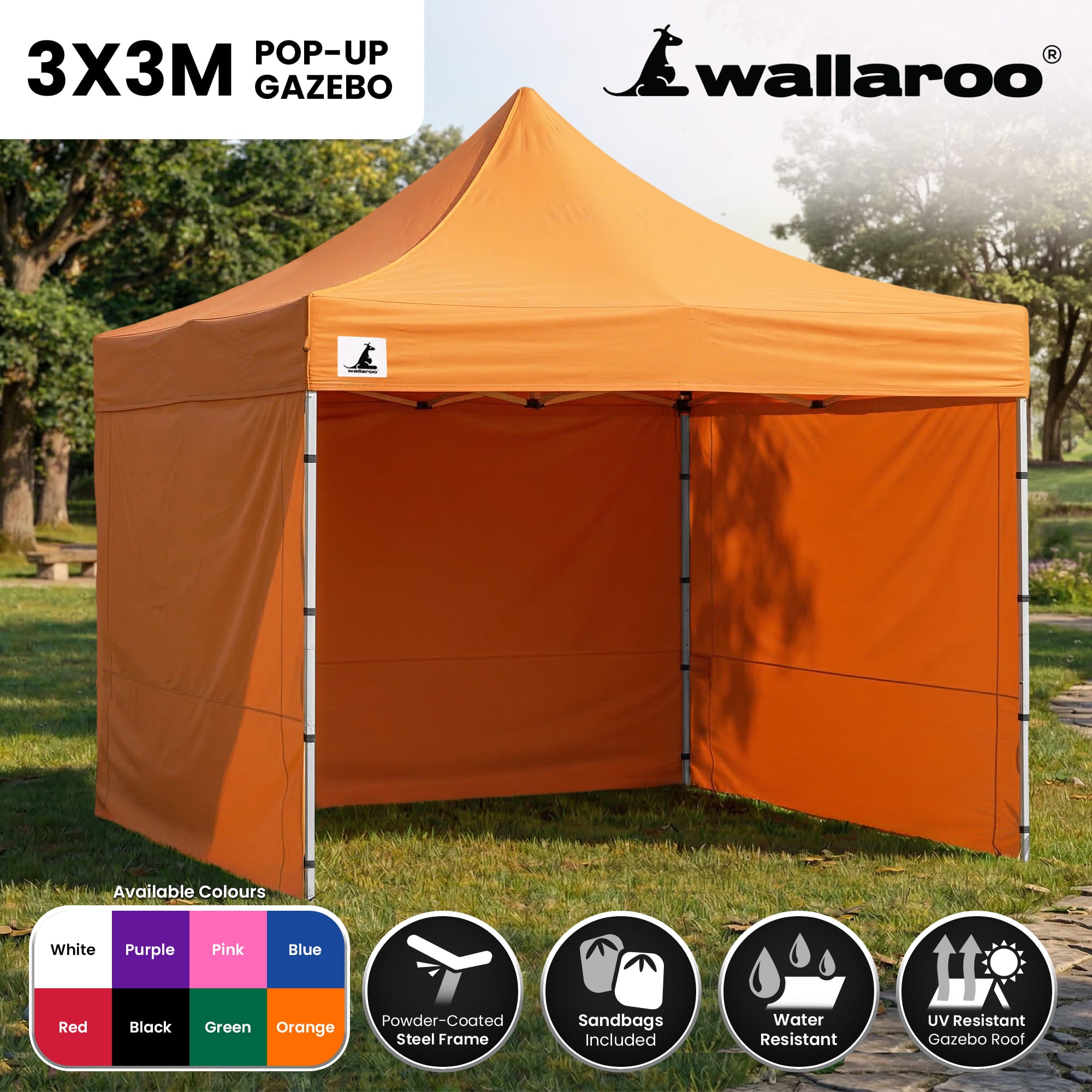 Canopies & Gazebos: Wallaroo Gazebo Tent Marquee 3x3 PopUp Outdoor  - Orange