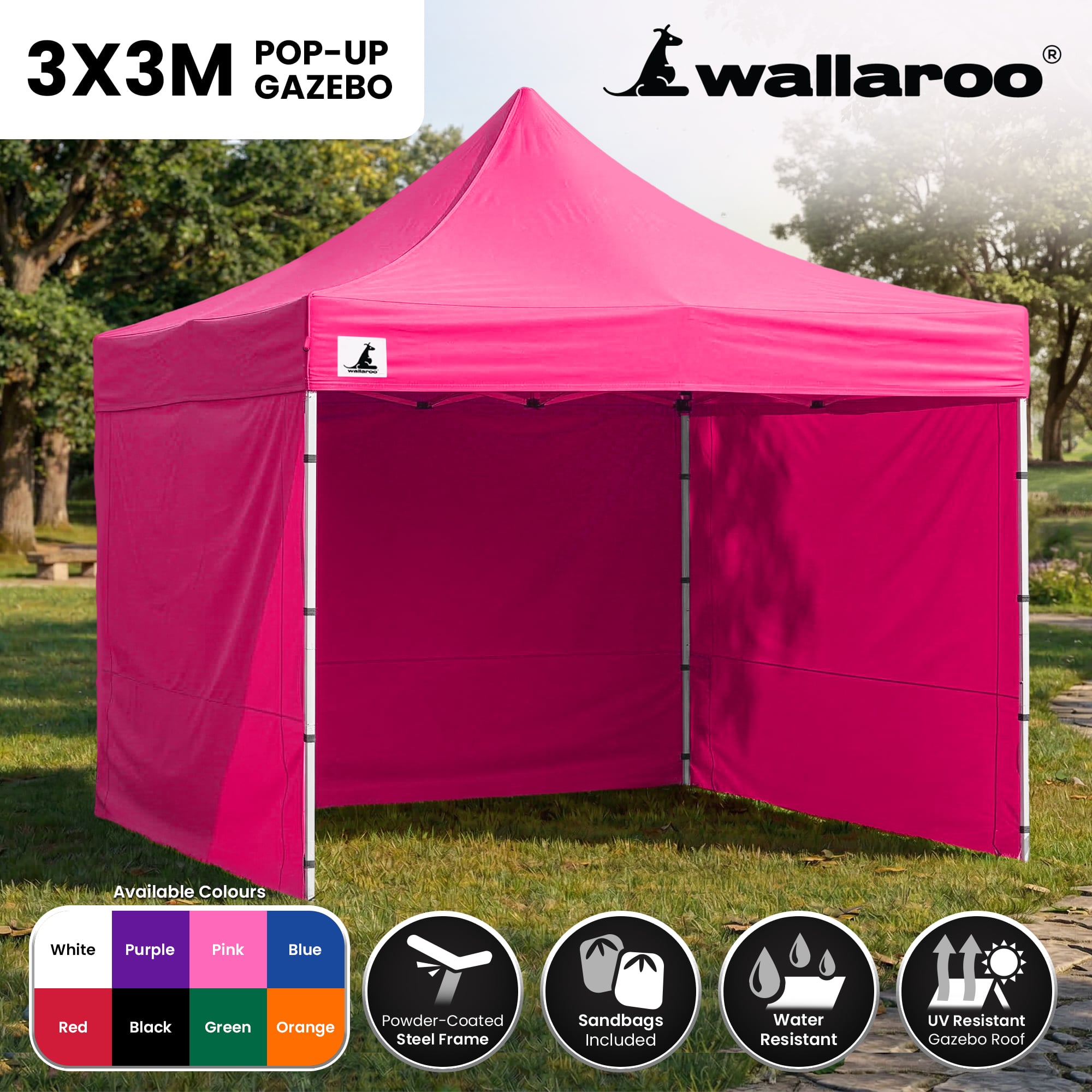 Canopies & Gazebos: Wallaroo Gazebo Tent Marquee 3x3 PopUp Outdoor Pink