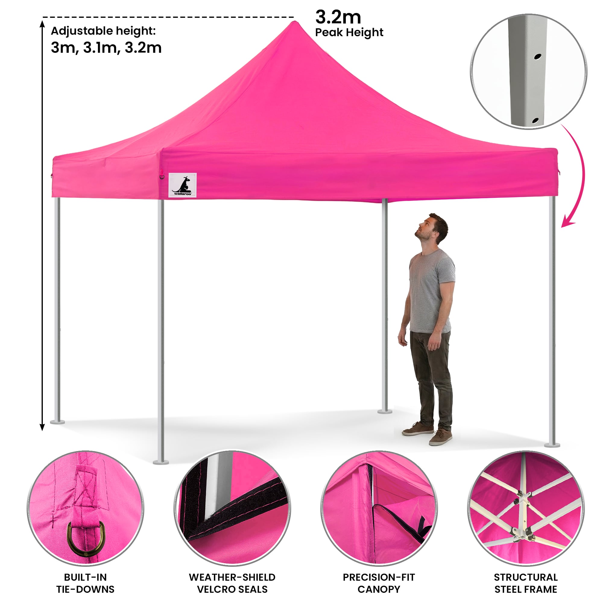 Canopies & Gazebos: Wallaroo Gazebo Tent Marquee 3x3 PopUp Outdoor Pink