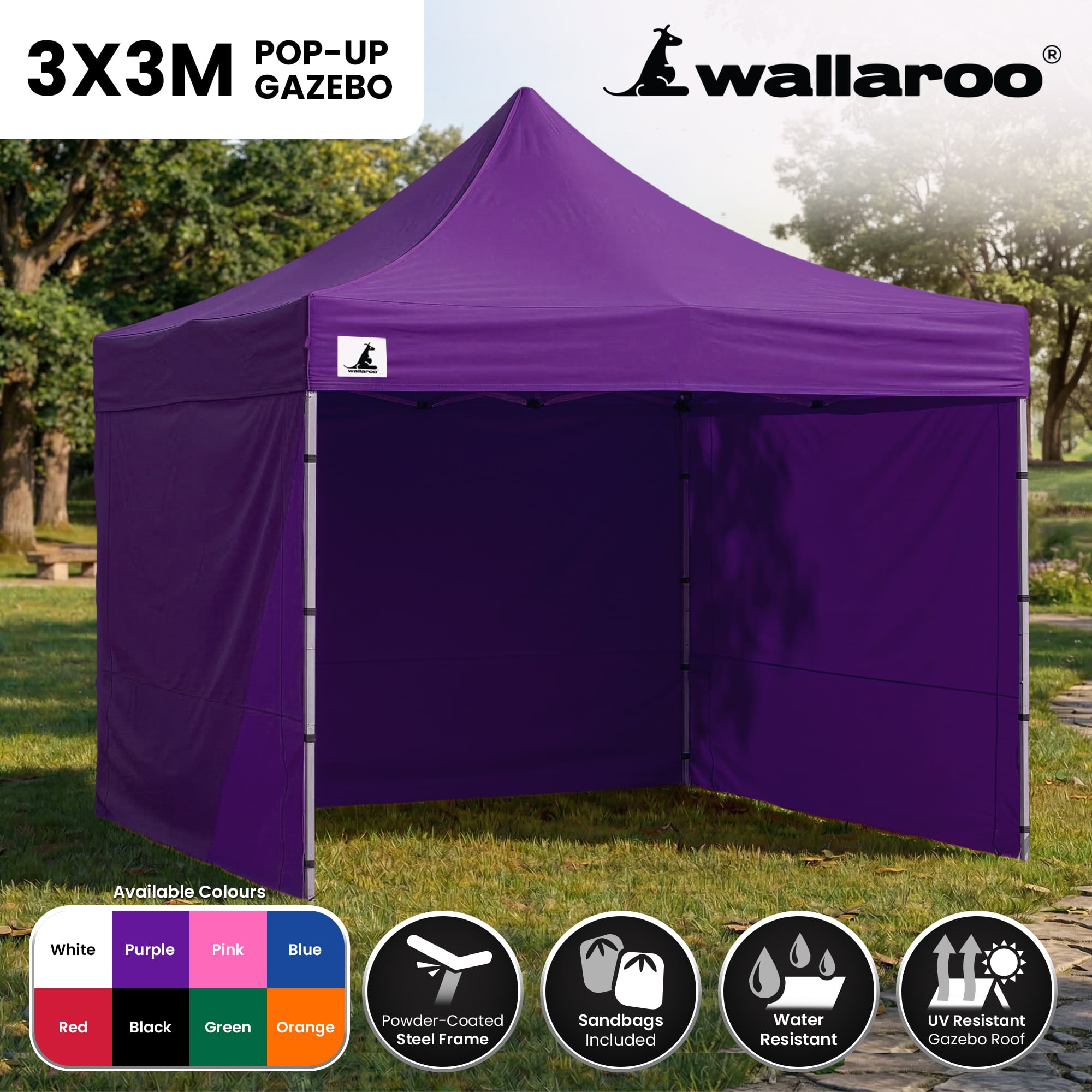 Canopies & Gazebos: Wallaroo Gazebo Tent Marquee 3x3 PopUp Outdoor Purple