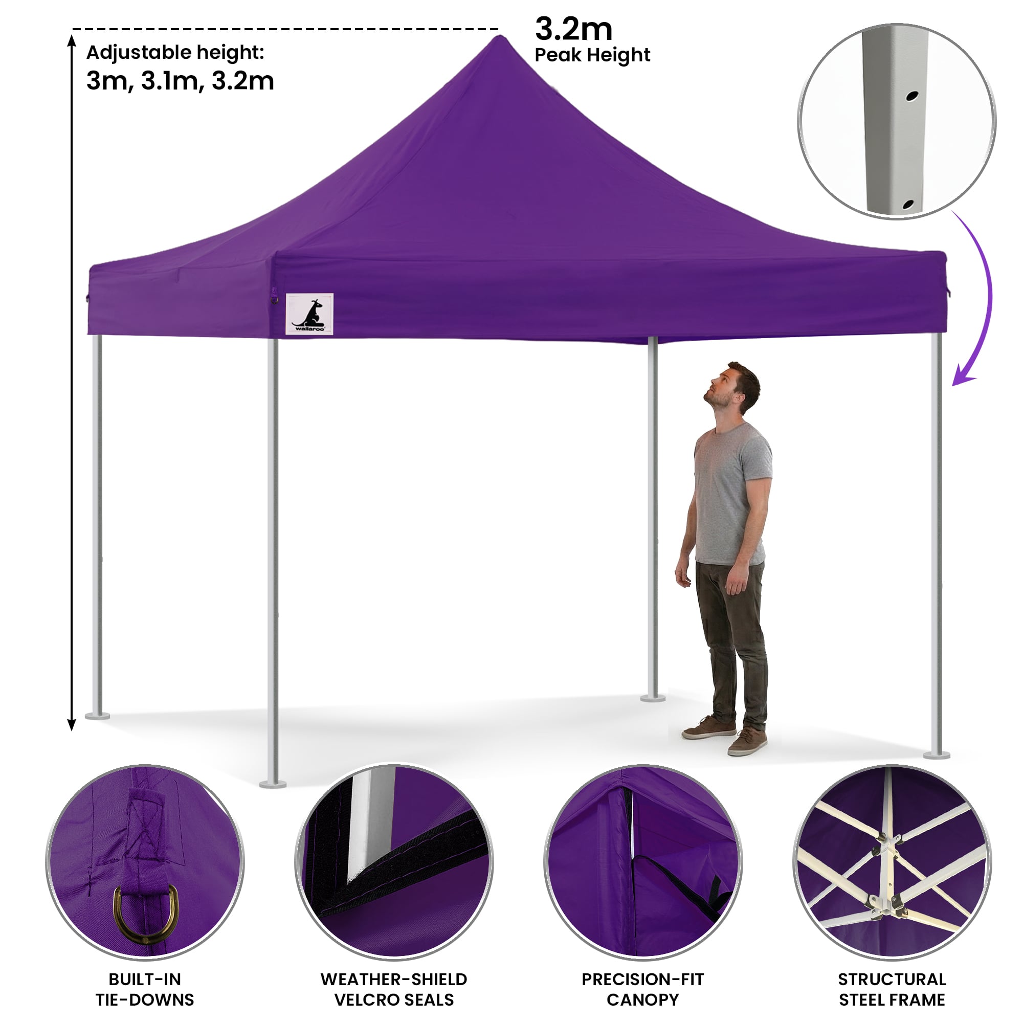 Canopies & Gazebos: Wallaroo Gazebo Tent Marquee 3x3 PopUp Outdoor Purple