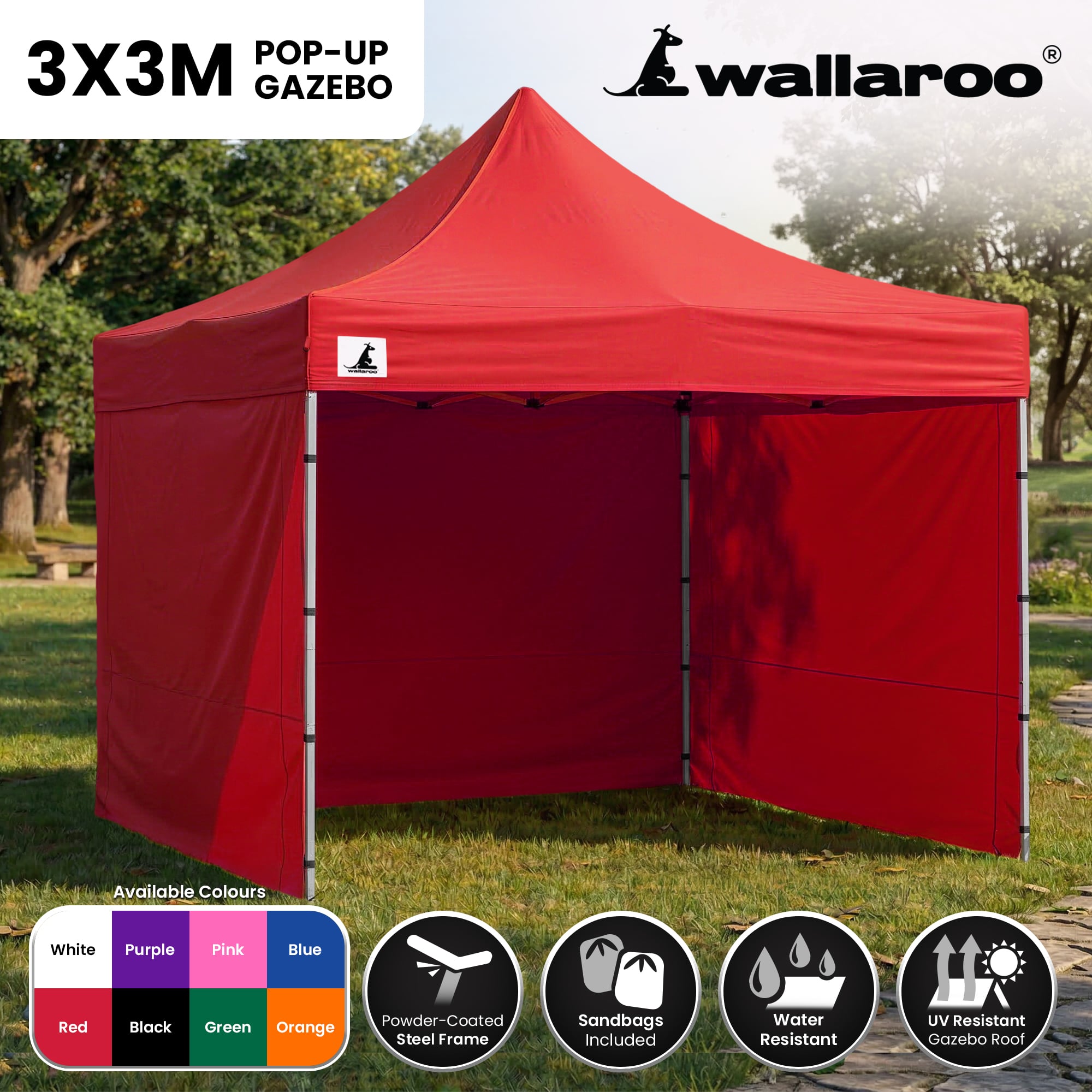Canopies & Gazebos: Wallaroo Gazebo Tent Marquee 3x3 PopUp Outdoor  Red