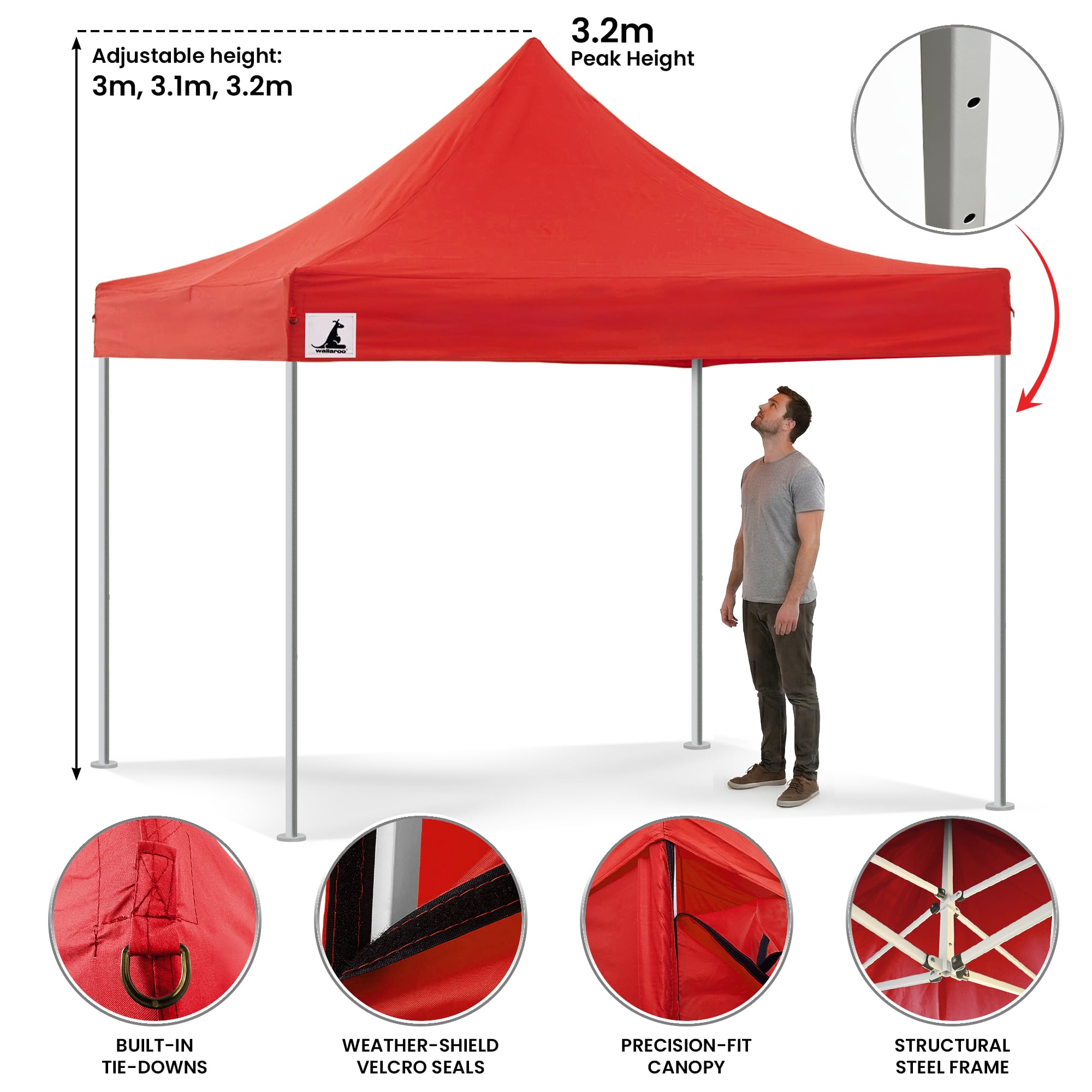 Canopies & Gazebos: Wallaroo Gazebo Tent Marquee 3x3 PopUp Outdoor  Red