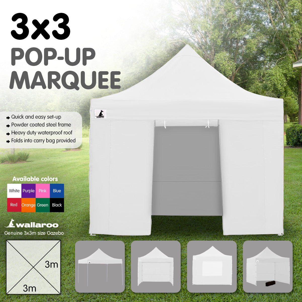 Canopies & Gazebos: Wallaroo Gazebo Tent Marquee 3x3 PopUp Outdoor Wallaroo White
