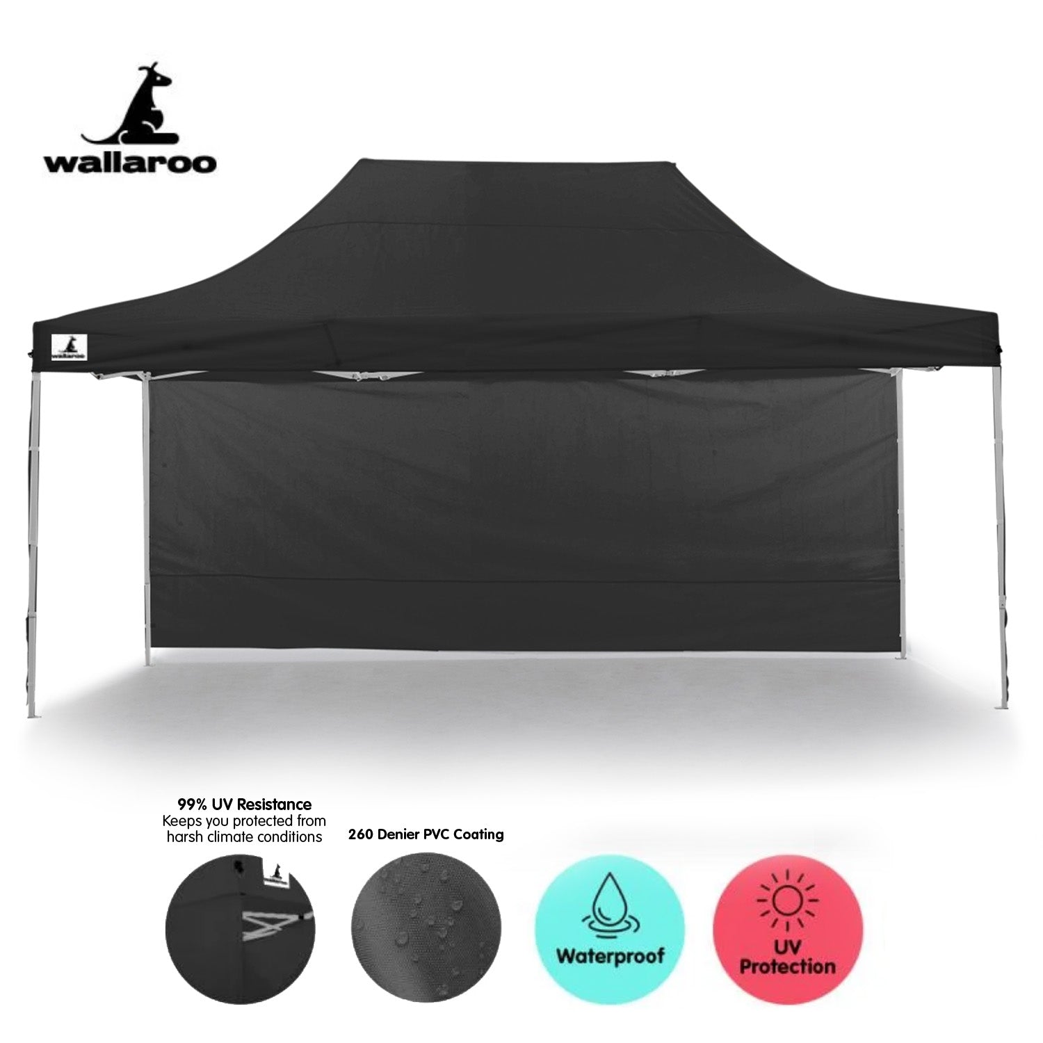 Canopies & Gazebos: Wallaroo Gazebo Tent Marquee 3x4.5m PopUp Outdoor Black