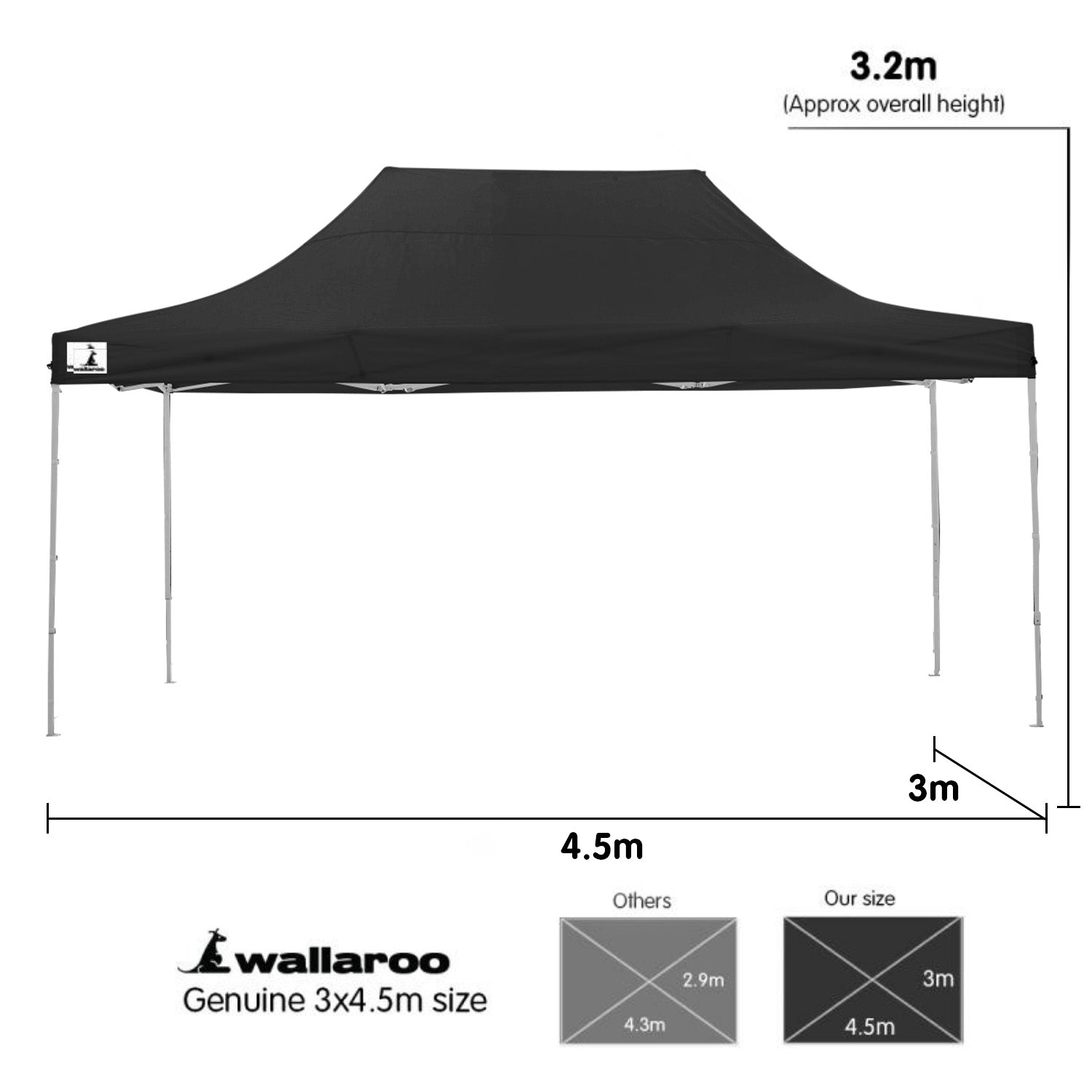 Canopies & Gazebos: Wallaroo Gazebo Tent Marquee 3x4.5m PopUp Outdoor Black