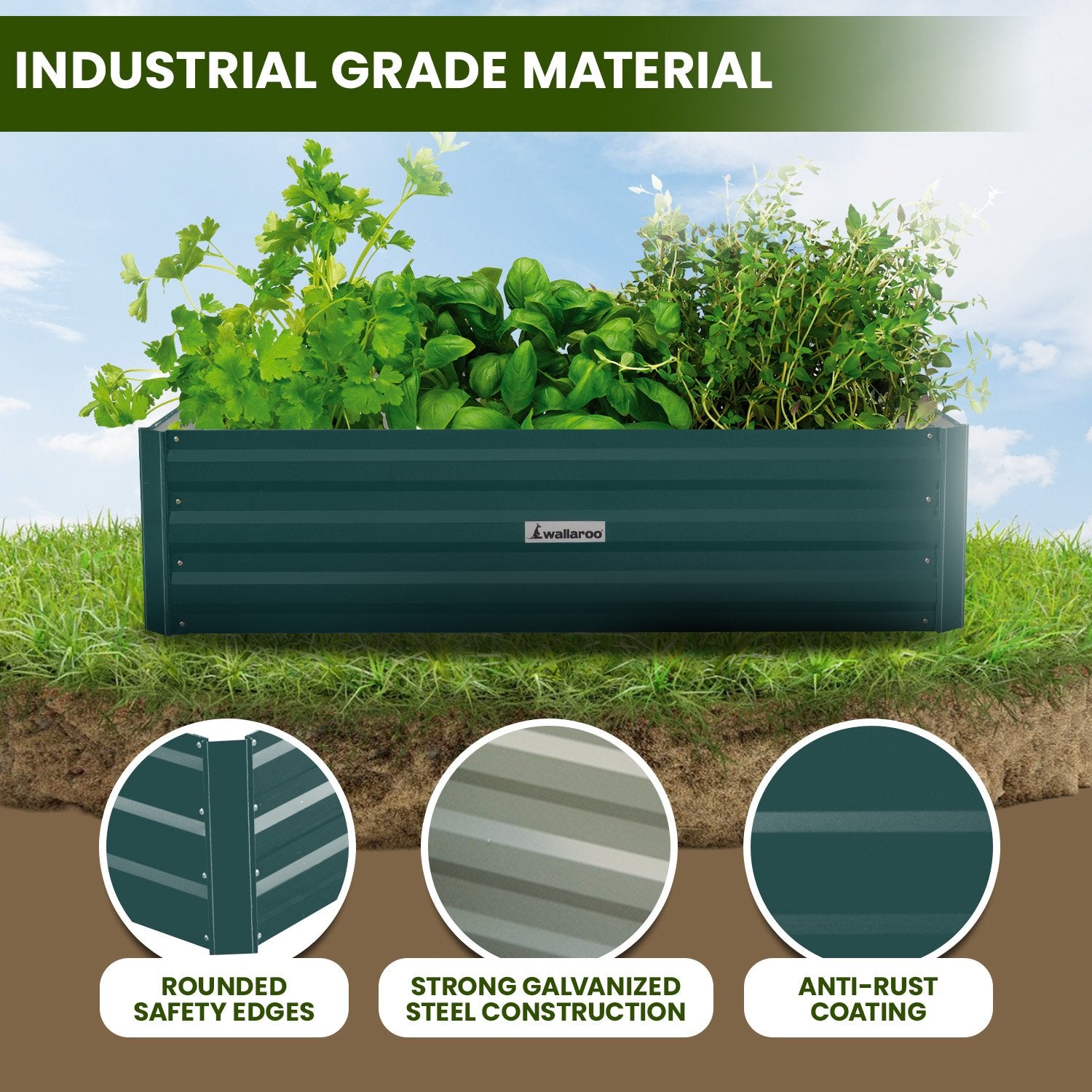 Beds & Bed Frames: Wallaroo Garden Bed 120 x 60 x 30cm Galvanized Steel - Green