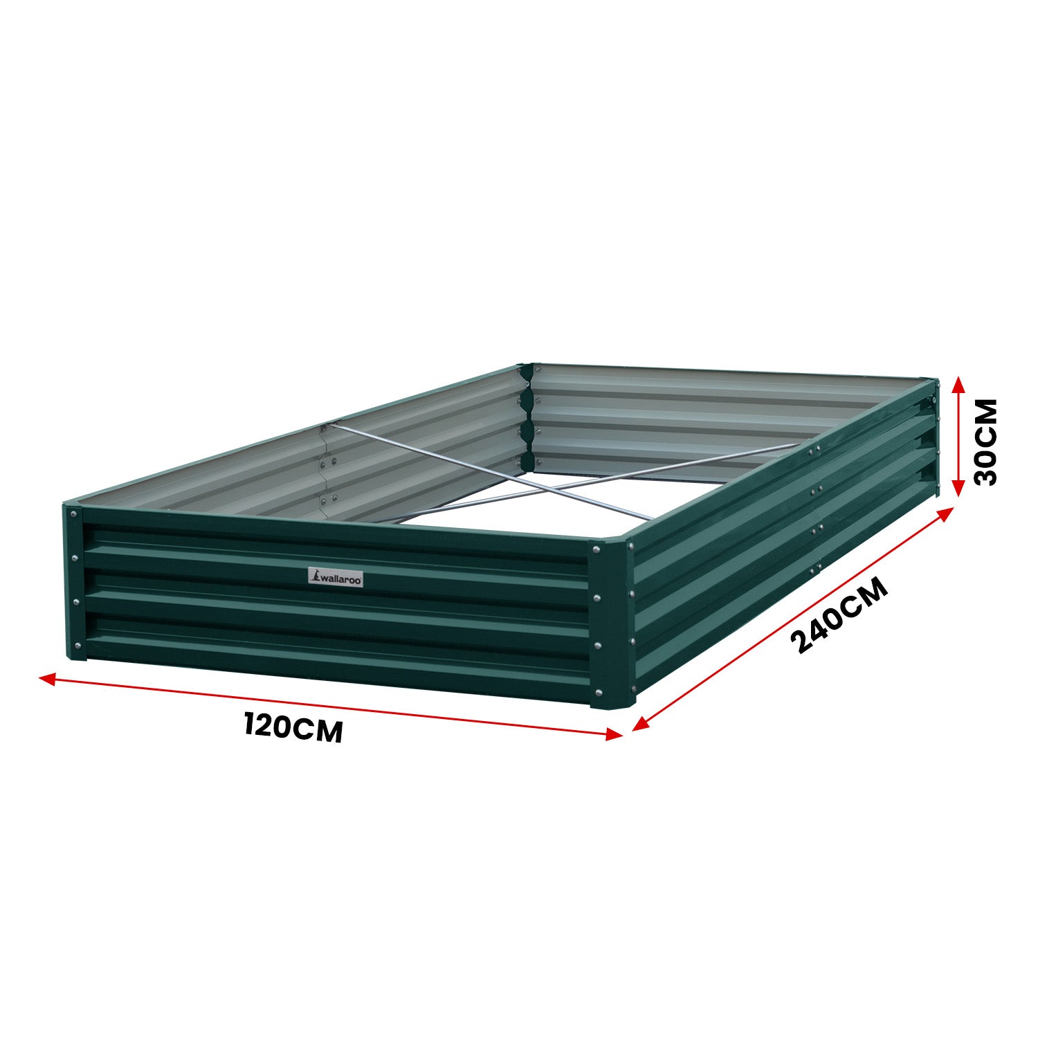 Beds & Bed Frames: Wallaroo Garden Bed 240 x 120 x 30cm Galvanized Steel - Green