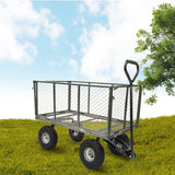 Table & Bar Stools: Wallaroo Steel Mesh Garden Trolley Cart - Hammer Grey