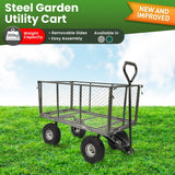 Table & Bar Stools: Wallaroo Steel Mesh Garden Trolley Cart - Hammer Grey