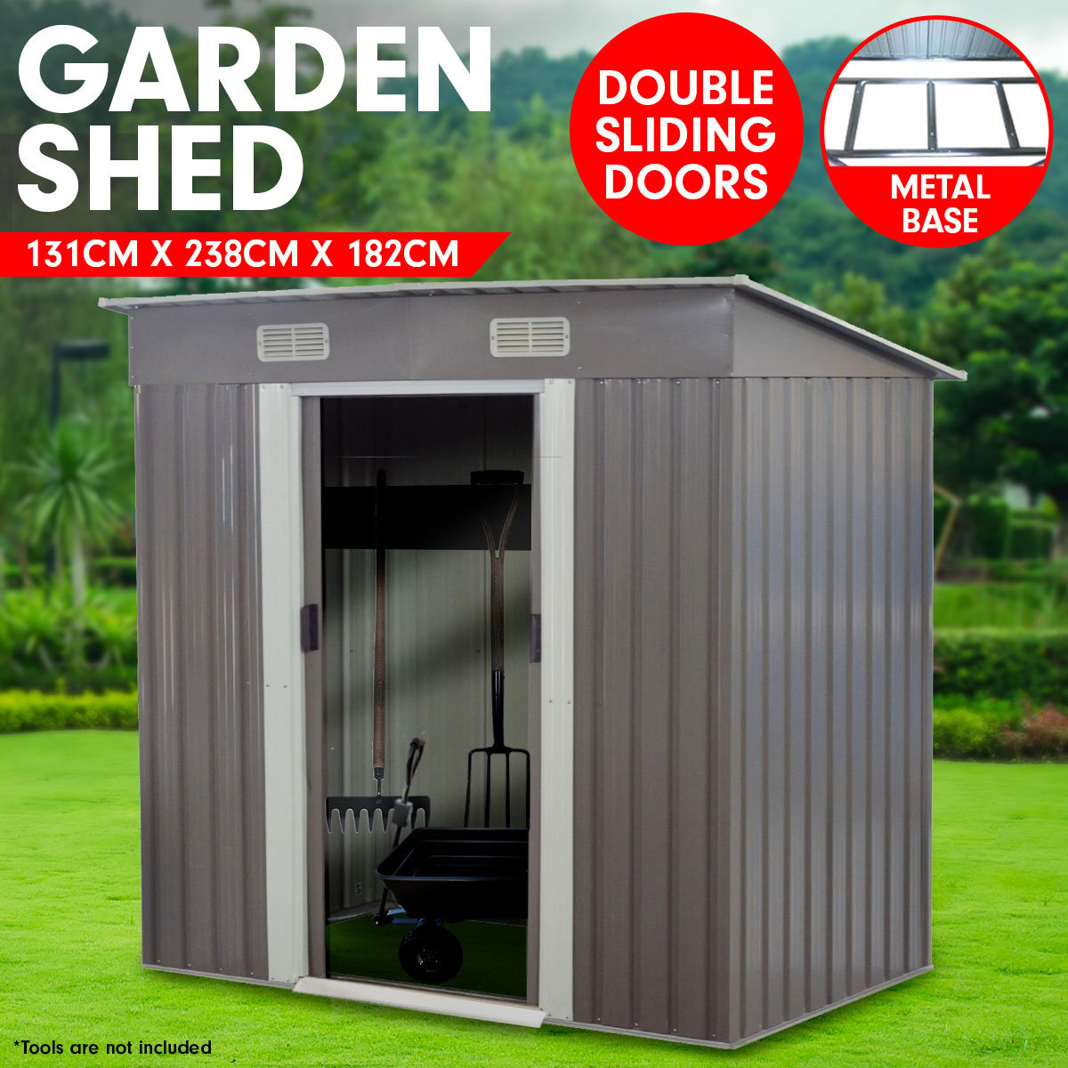 Sheds: Wallaroo 4ft x 8ft Garden Shed with Base Flat Roof Outdoor Storage - Grey