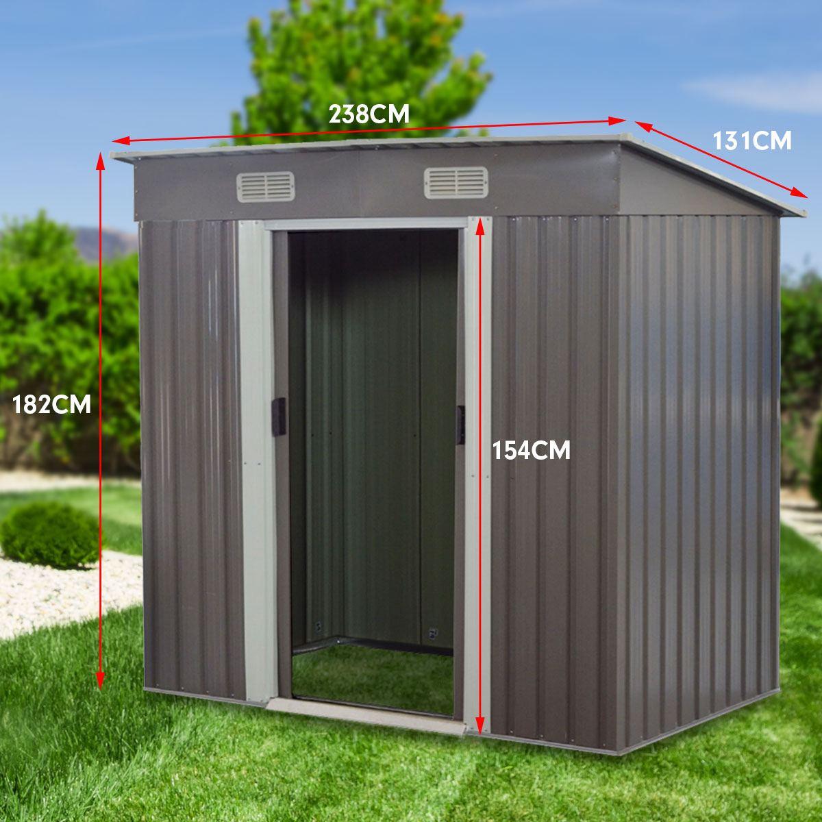 Sheds: Wallaroo 4ft x 8ft Garden Shed with Base Flat Roof Outdoor Storage - Grey