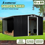 Sheds: Wallaroo Garden Shed with Semi-Closed Storage 10*8FT - Black