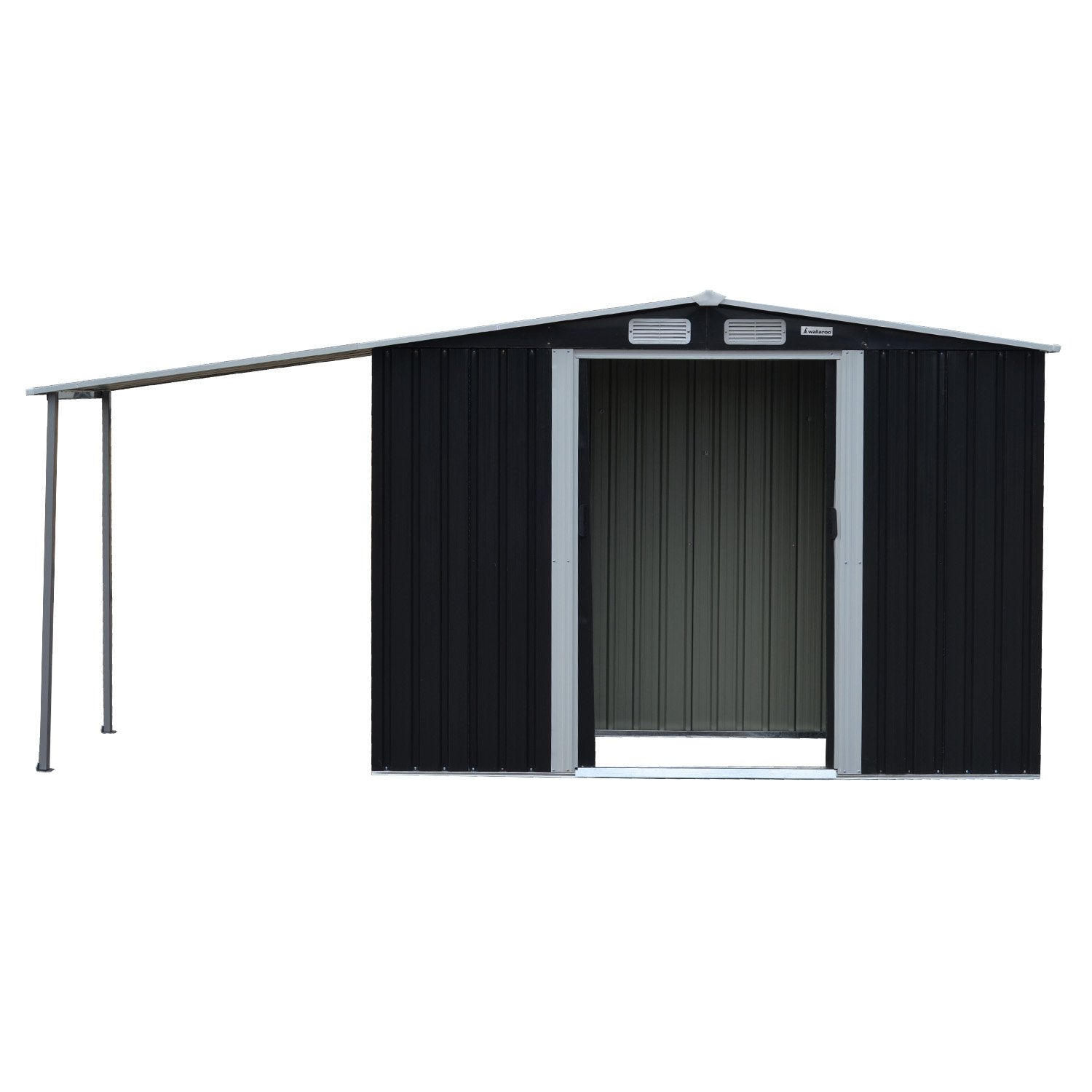 Sheds: Wallaroo 4x8ft Zinc Steel Garden Shed with Open Storage - Black