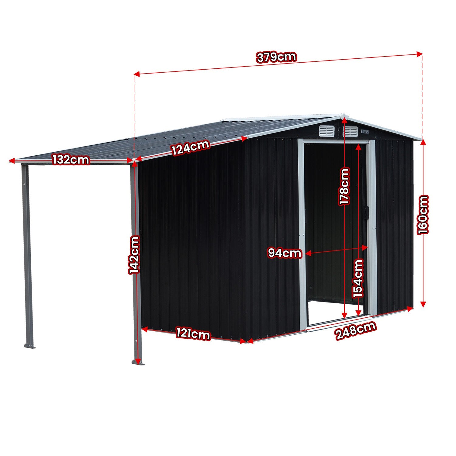 Sheds: Wallaroo 4x8ft Zinc Steel Garden Shed with Open Storage - Black