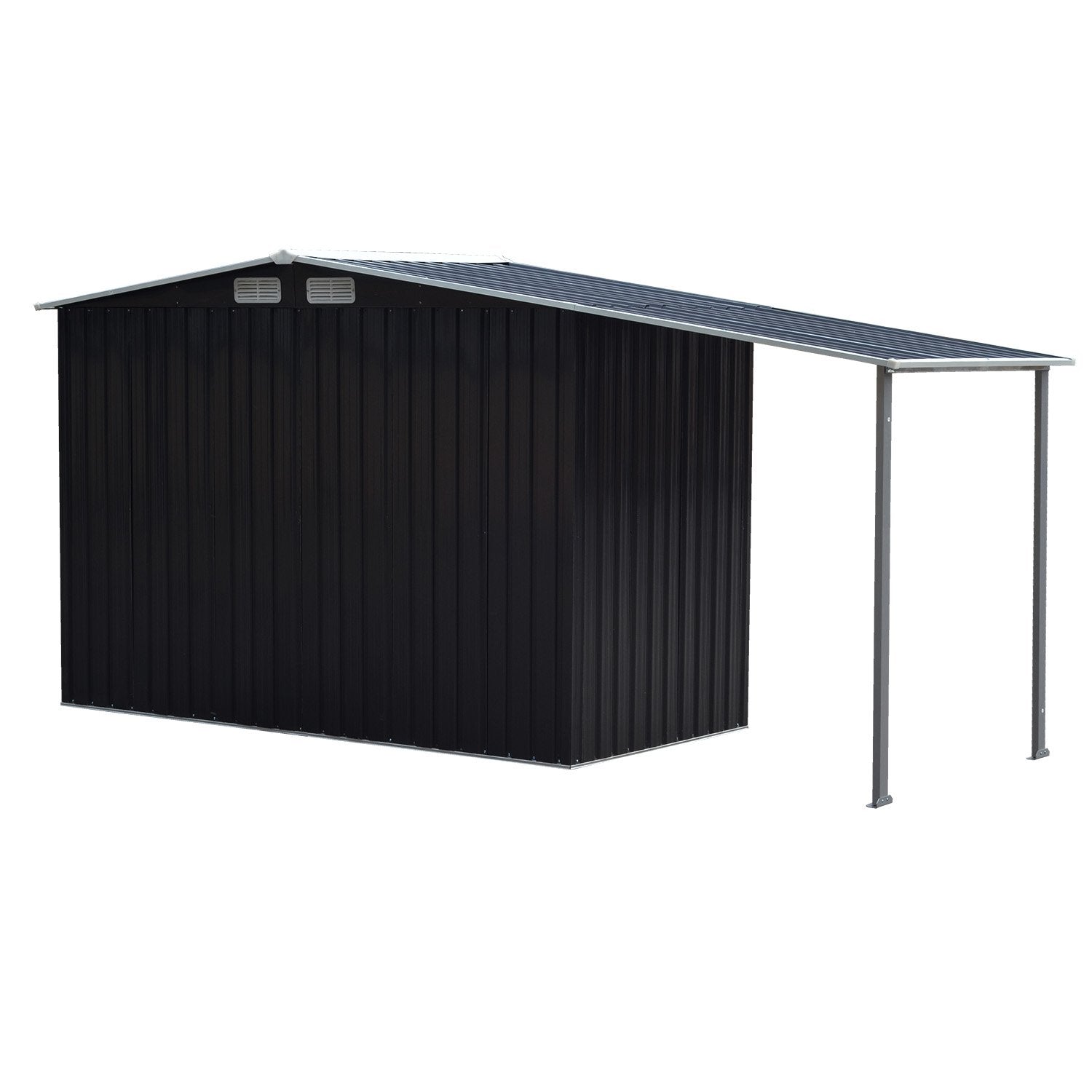 Sheds: Wallaroo 4x8ft Zinc Steel Garden Shed with Open Storage - Black