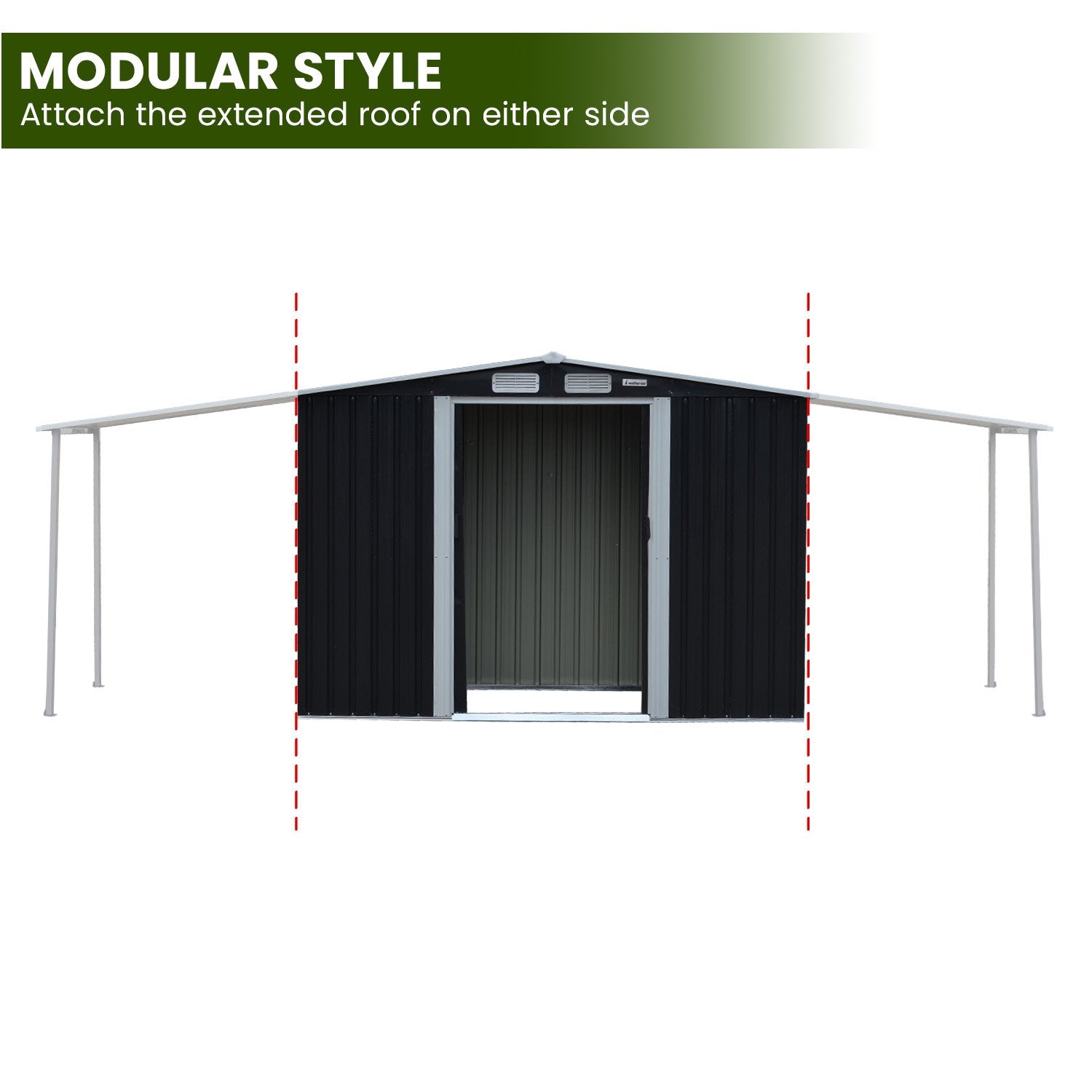 Sheds: Wallaroo 4x8ft Zinc Steel Garden Shed with Open Storage - Black