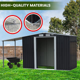 Sheds: Wallaroo 4x8ft Zinc Steel Garden Shed with Open Storage - Black
