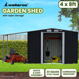 Sheds: Wallaroo 4x8ft Zinc Steel Garden Shed with Open Storage - Black