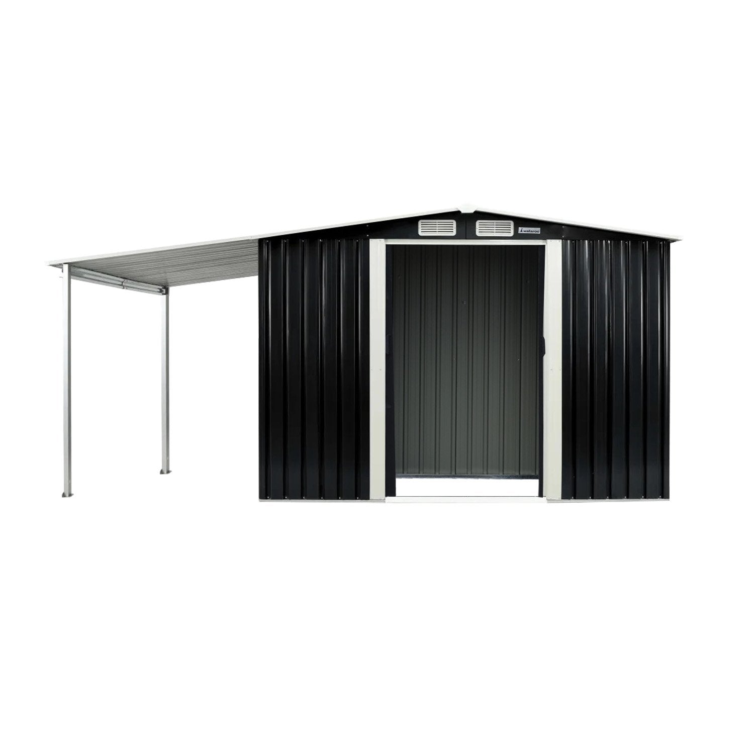 Sheds: Wallaroo 6x8ft Zinc Steel Garden Shed with Open Storage - Black