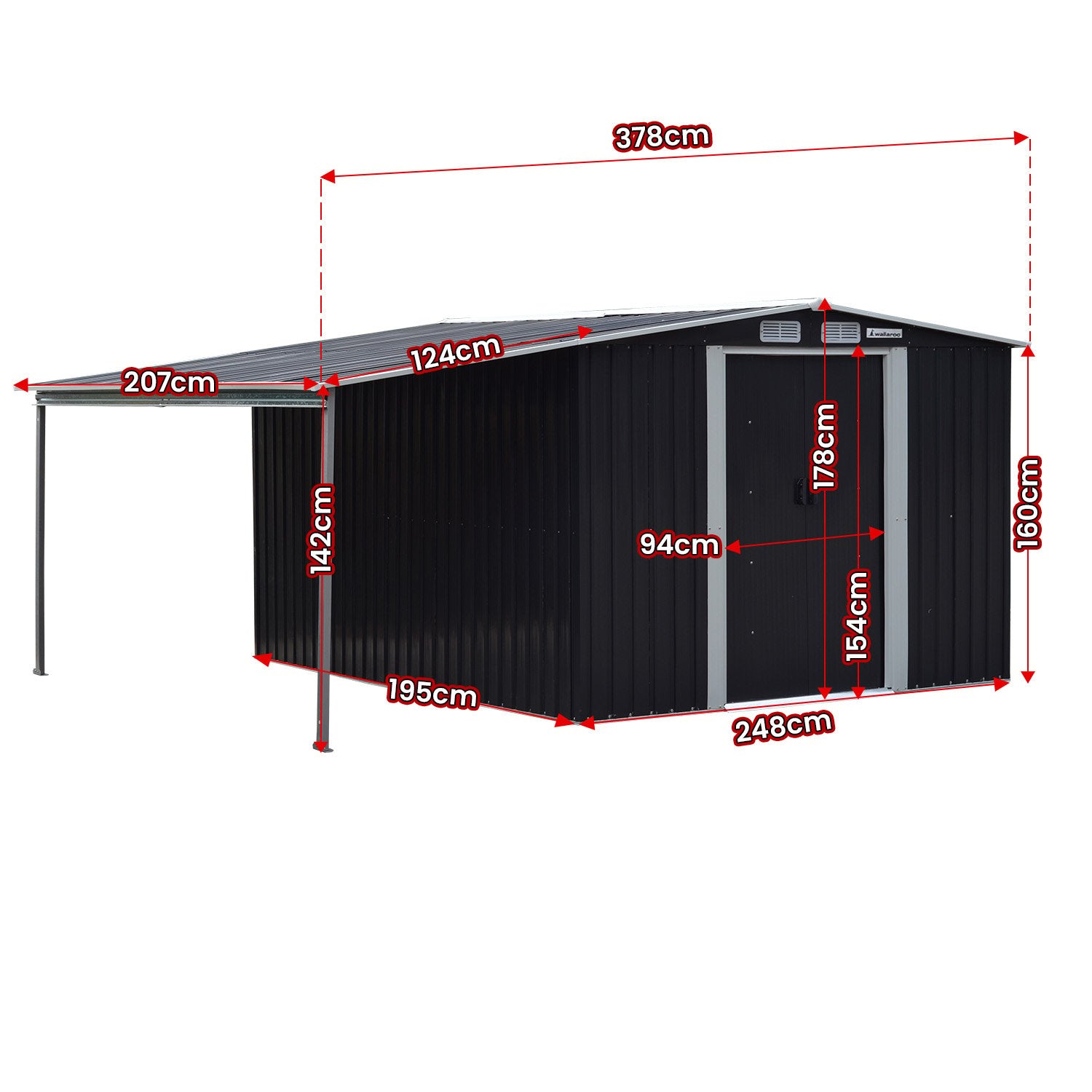 Sheds: Wallaroo 6x8ft Zinc Steel Garden Shed with Open Storage - Black