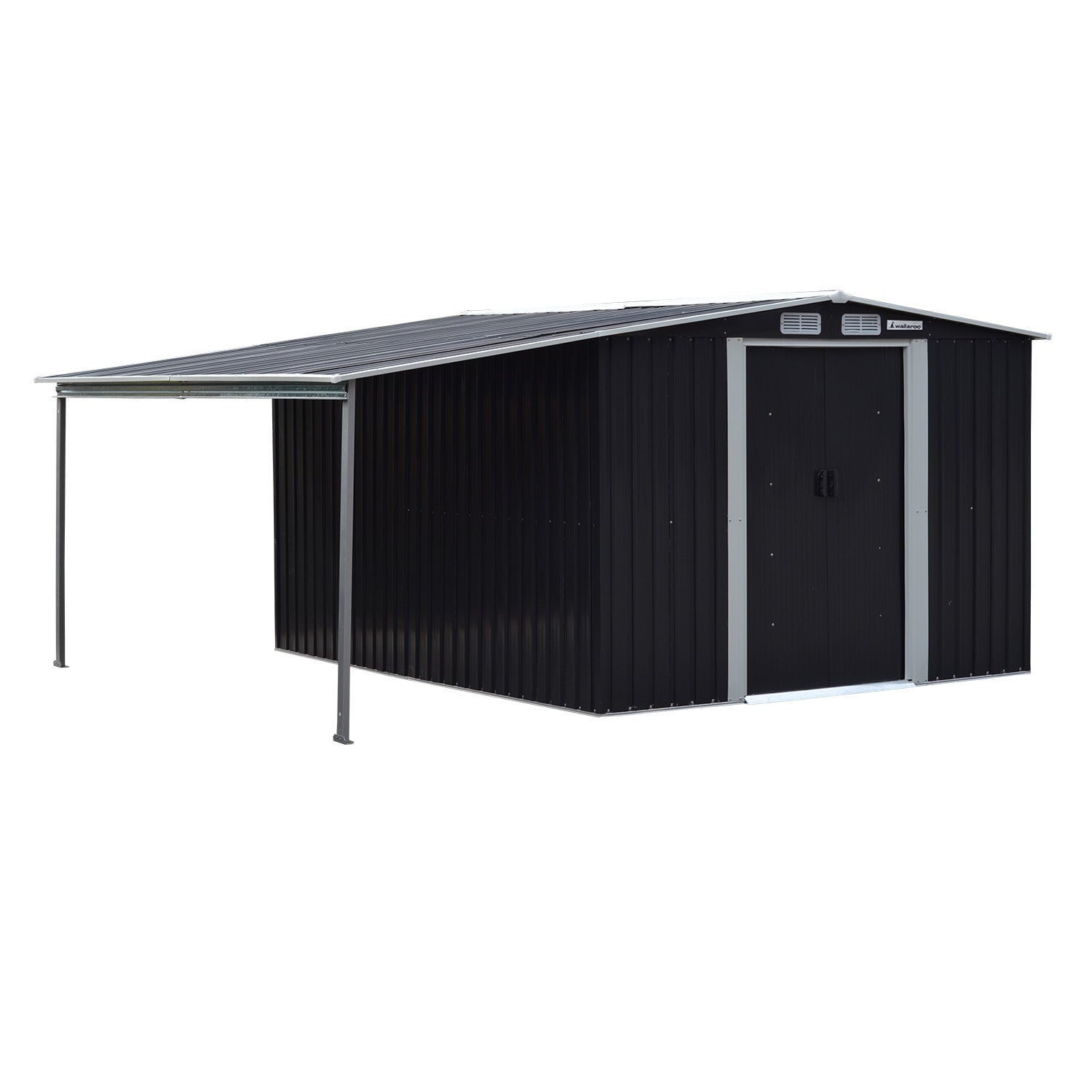 Sheds: Wallaroo 6x8ft Zinc Steel Garden Shed with Open Storage - Black