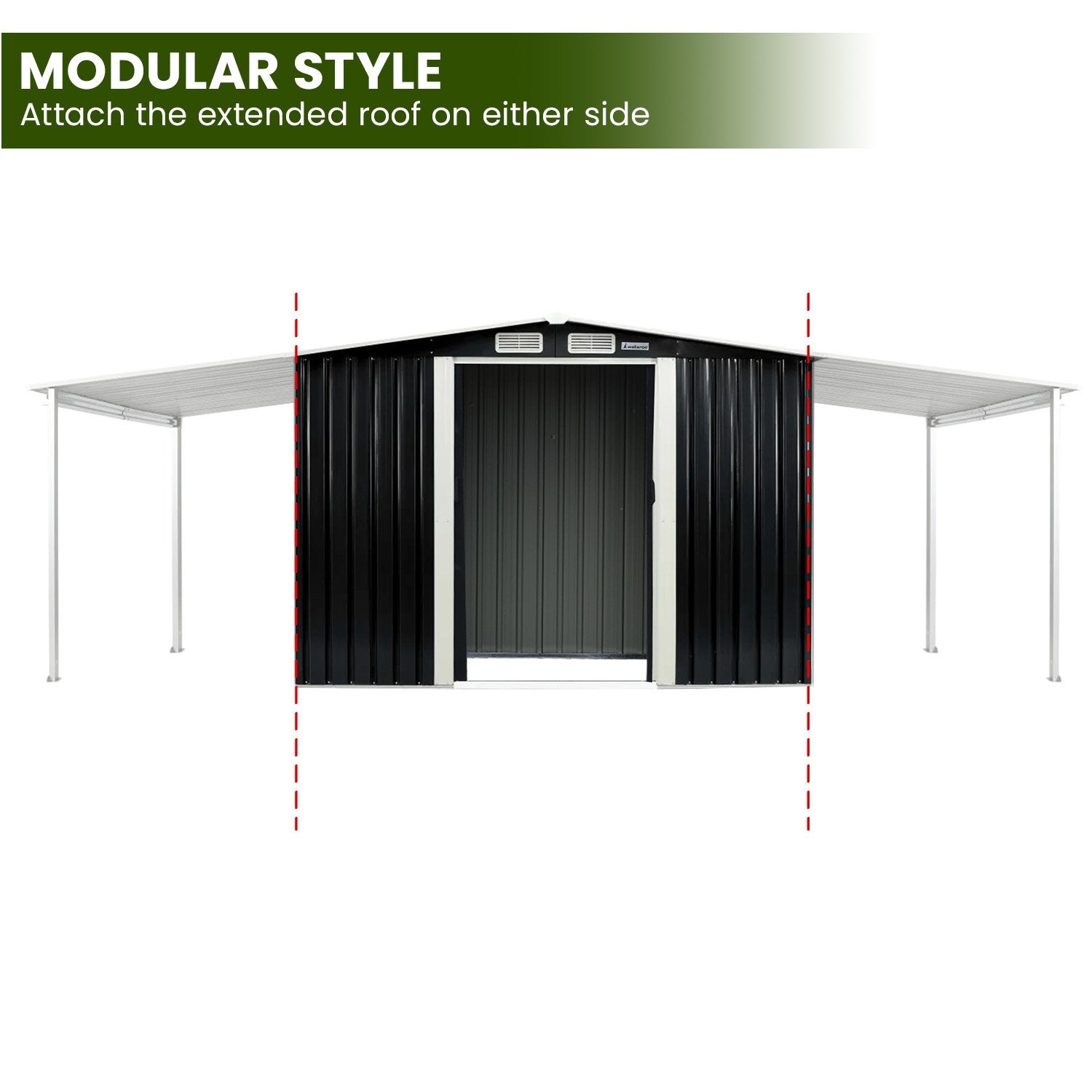 Sheds: Wallaroo 6x8ft Zinc Steel Garden Shed with Open Storage - Black