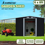 Sheds: Wallaroo 6x8ft Zinc Steel Garden Shed with Open Storage - Black