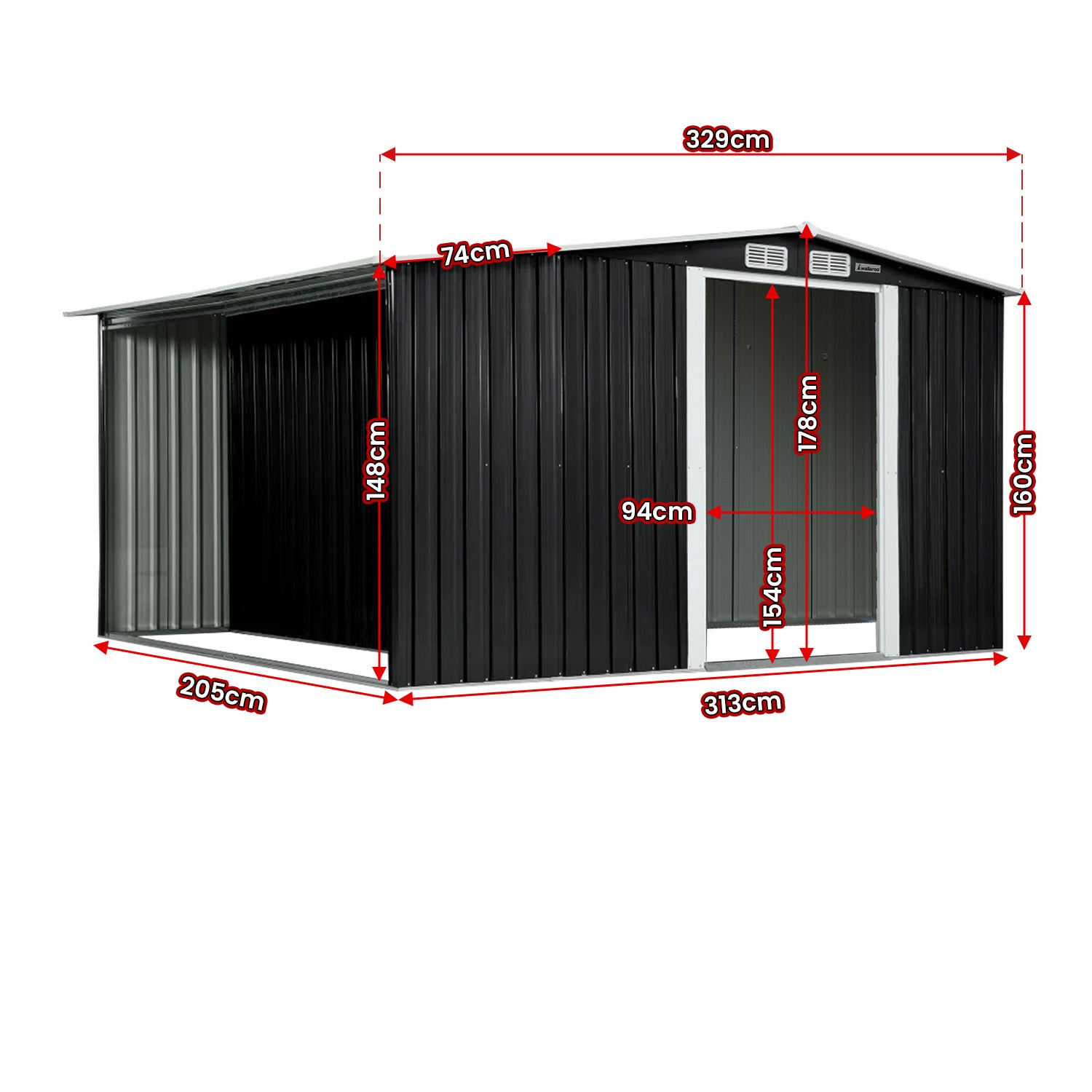Sheds: Wallaroo Garden Shed with Semi-Close Storage 6*8FT - Black
