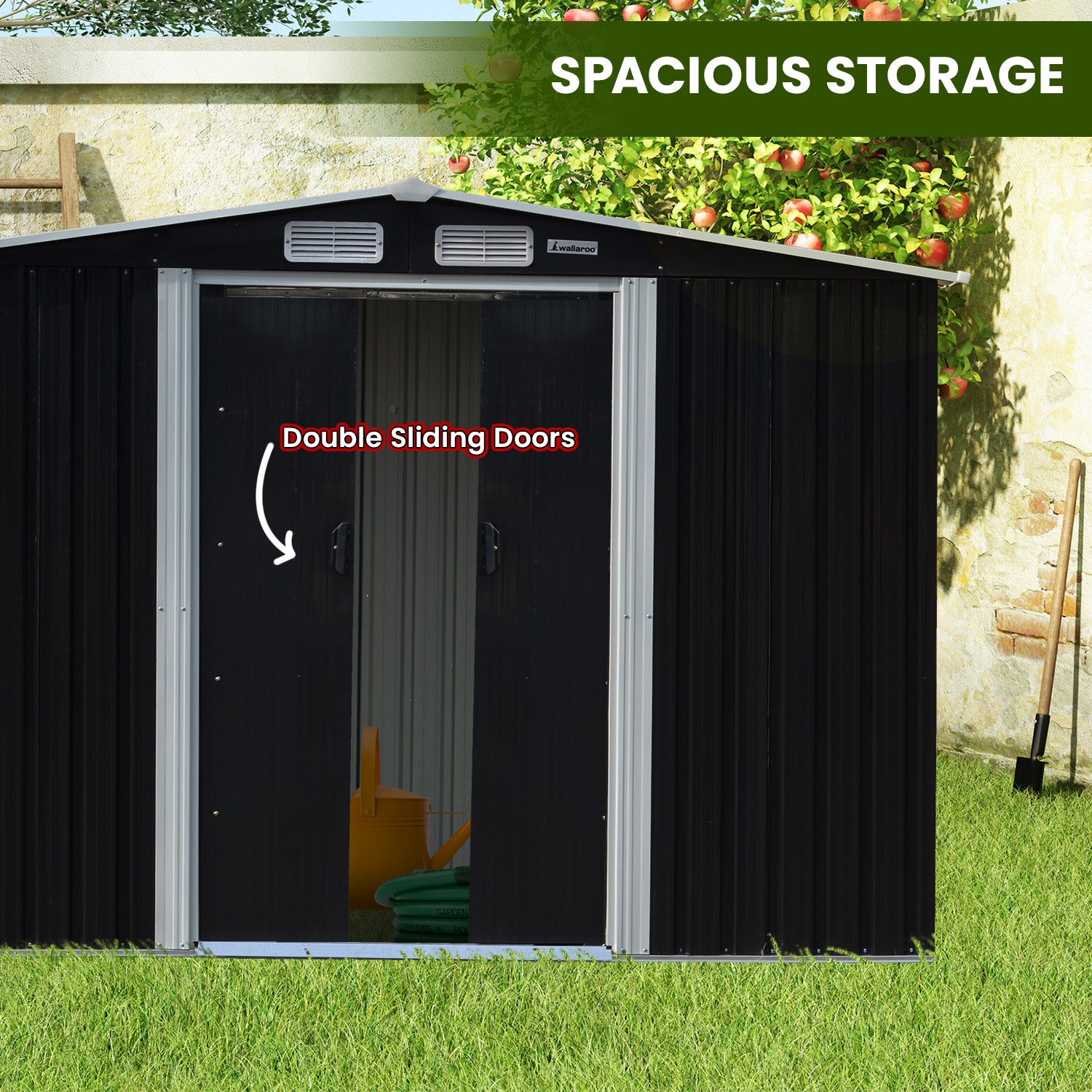 Sheds: Wallaroo Garden Shed with Semi-Close Storage 6*8FT - Black