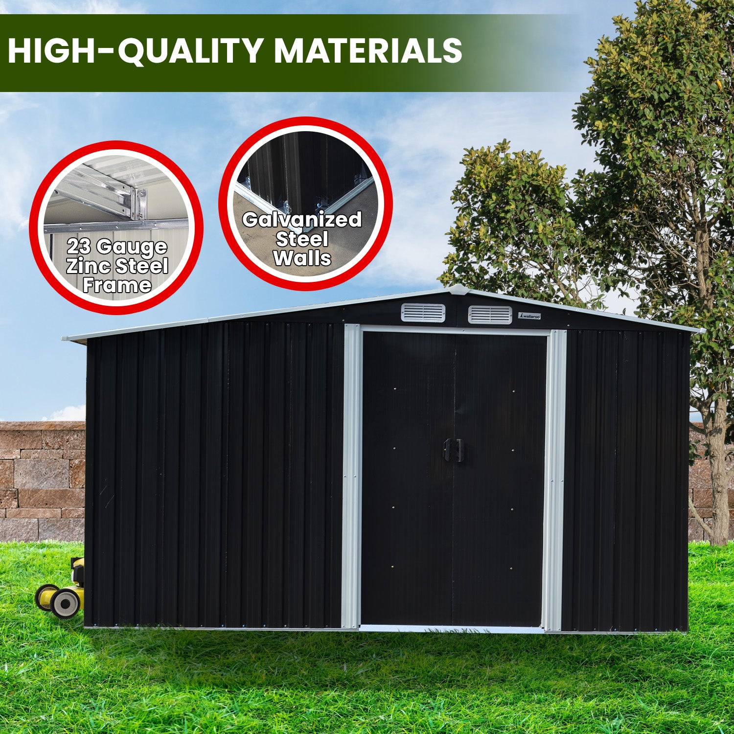Sheds: Wallaroo Garden Shed with Semi-Close Storage 6*8FT - Black