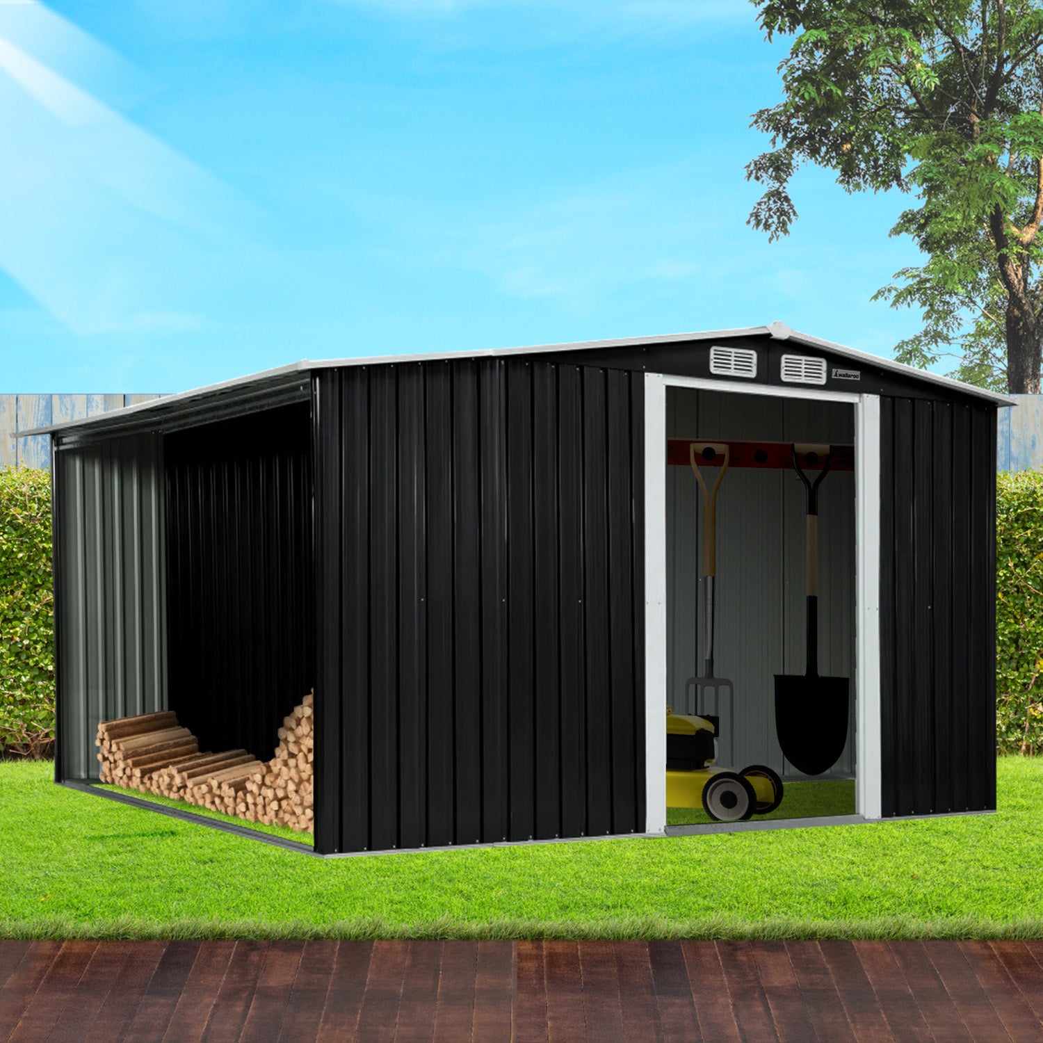 Sheds: Wallaroo Garden Shed with Semi-Close Storage 6*8FT - Black