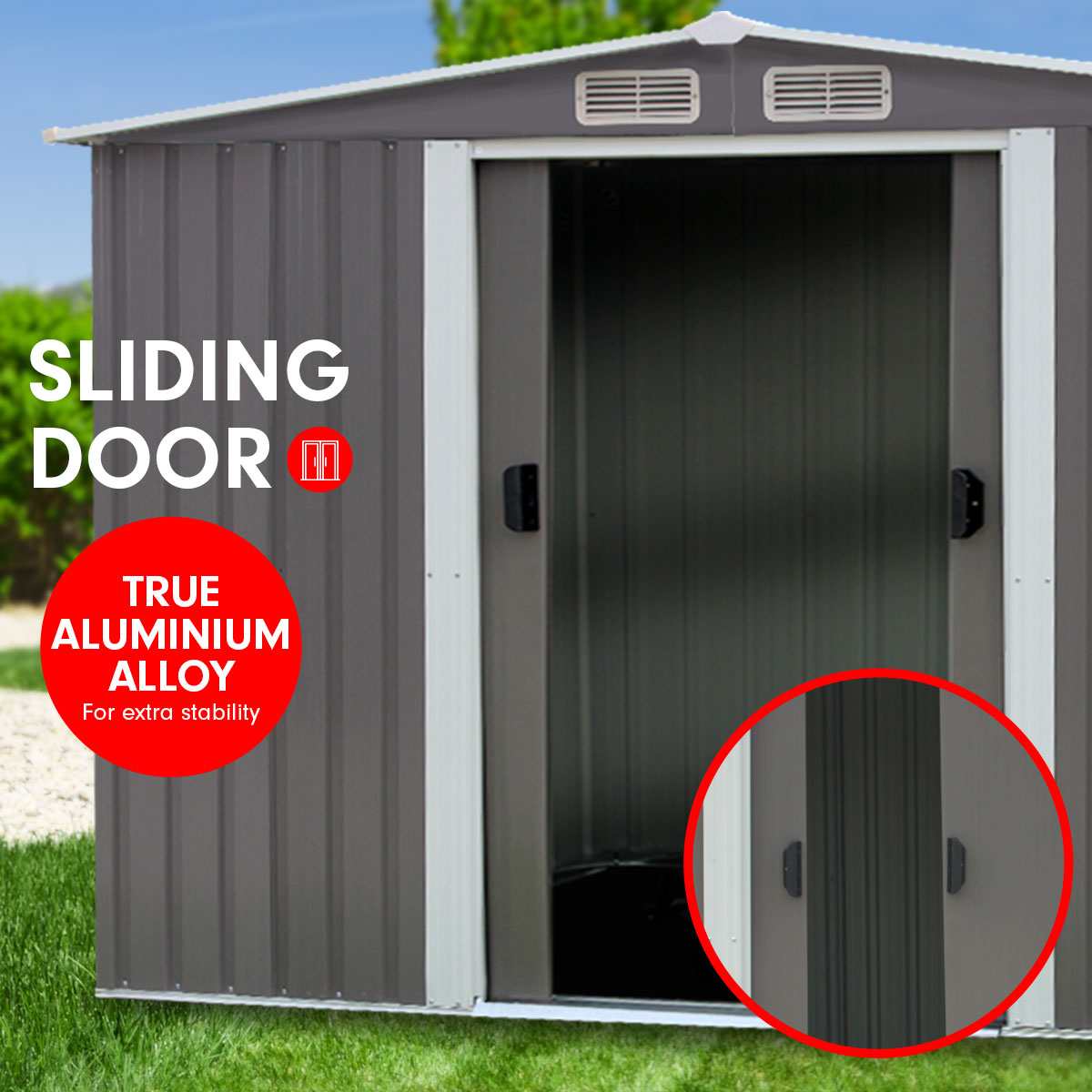 Sheds: Wallaroo Garden Shed Spire Roof 8ft x 8ft Outdoor Storage Shelter - Grey