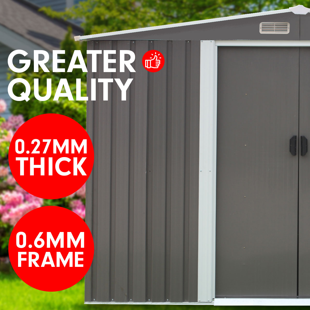 Sheds: Wallaroo Garden Shed Spire Roof 8ft x 8ft Outdoor Storage Shelter - Grey
