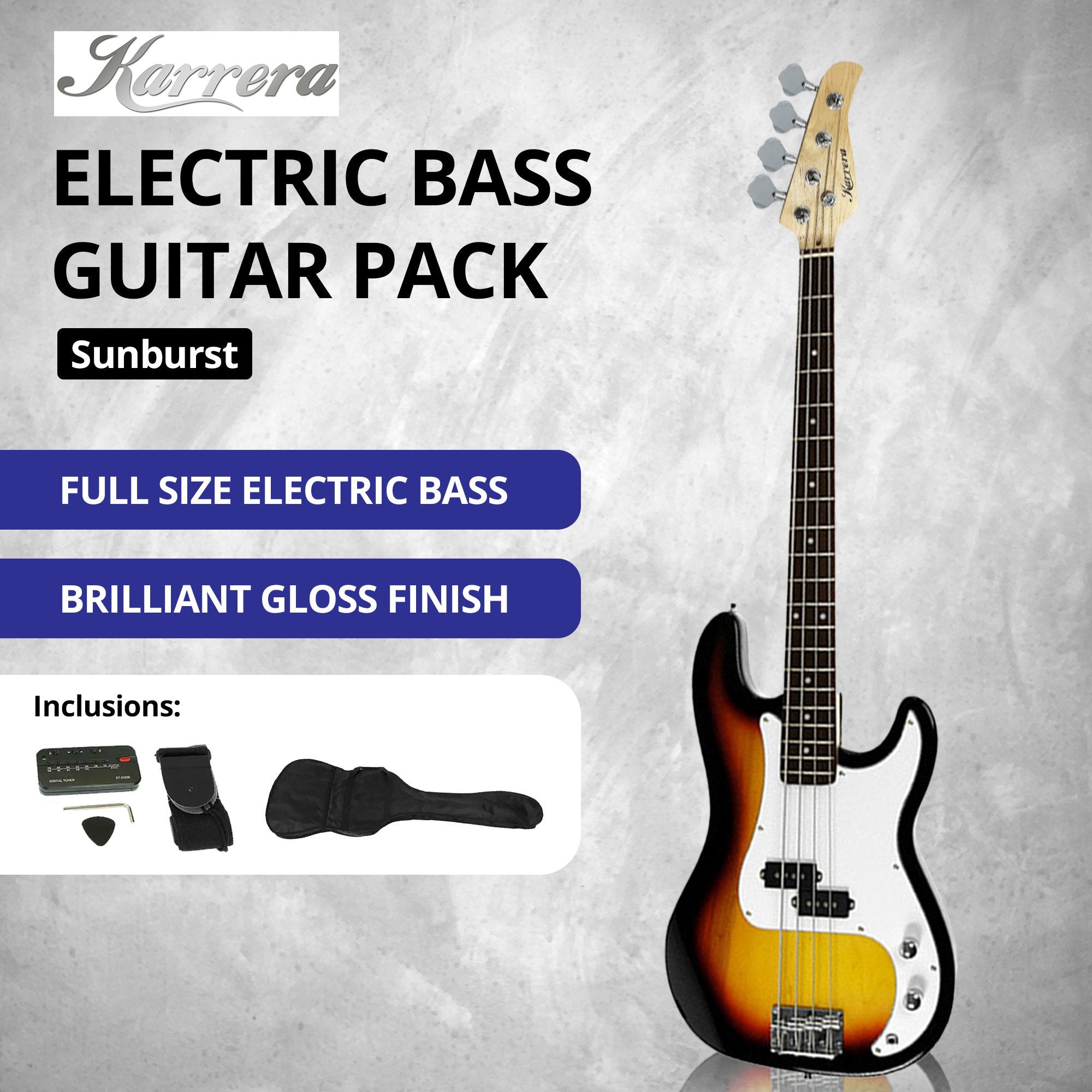 Guitars: Karrera 39in Electric Guitar Bass Tuner Music 4-String Instrument Full Size Sunburst
