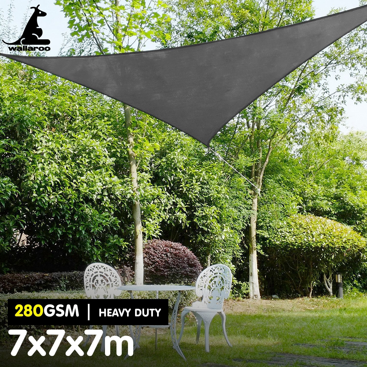 Canopies & Gazebos: Wallaroo 280GSM Outdoor Sun Shade Sail Canopy Grey Triangle 7m x 7m x 7m