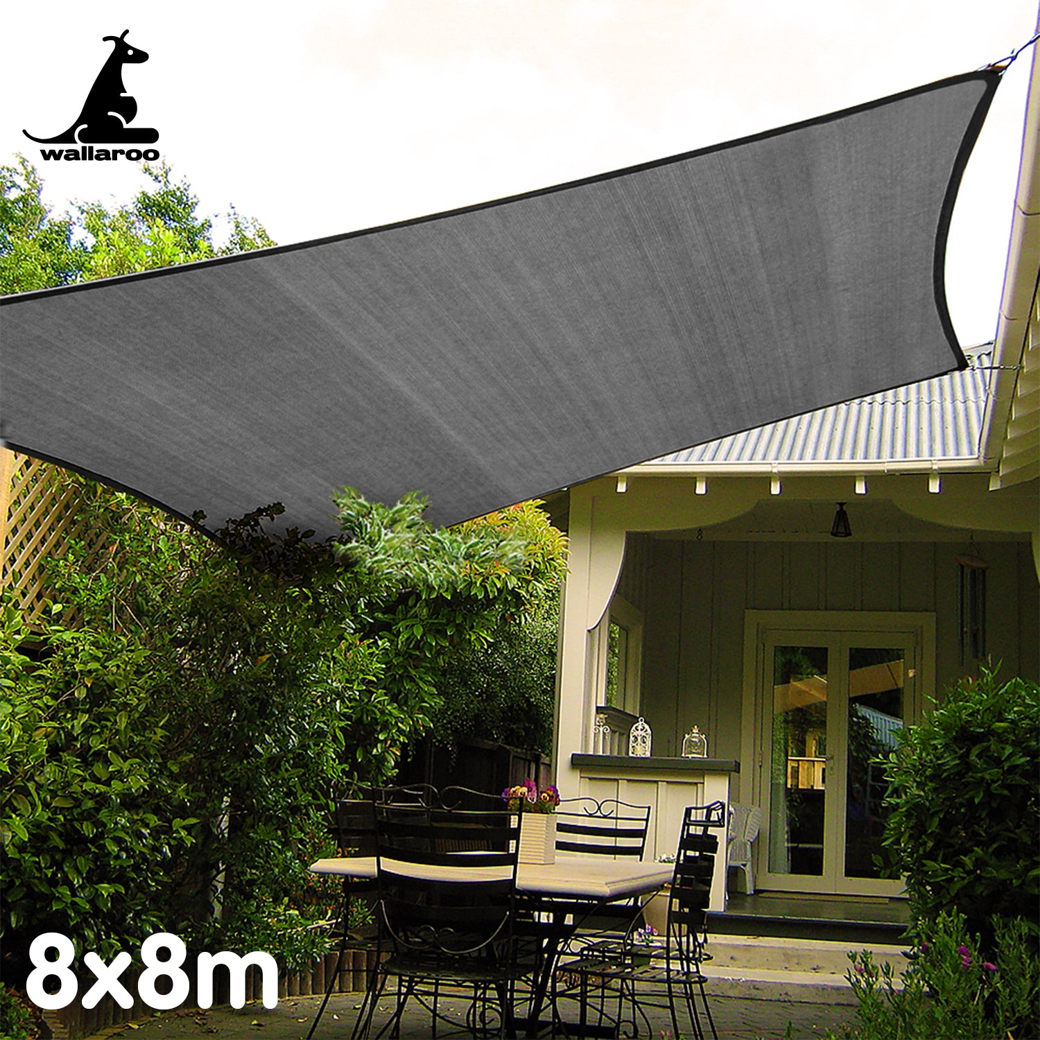 Canopies & Gazebos: Wallaroo Outdoor Sun Shade Sail Canopy Grey Square 8 x 8M