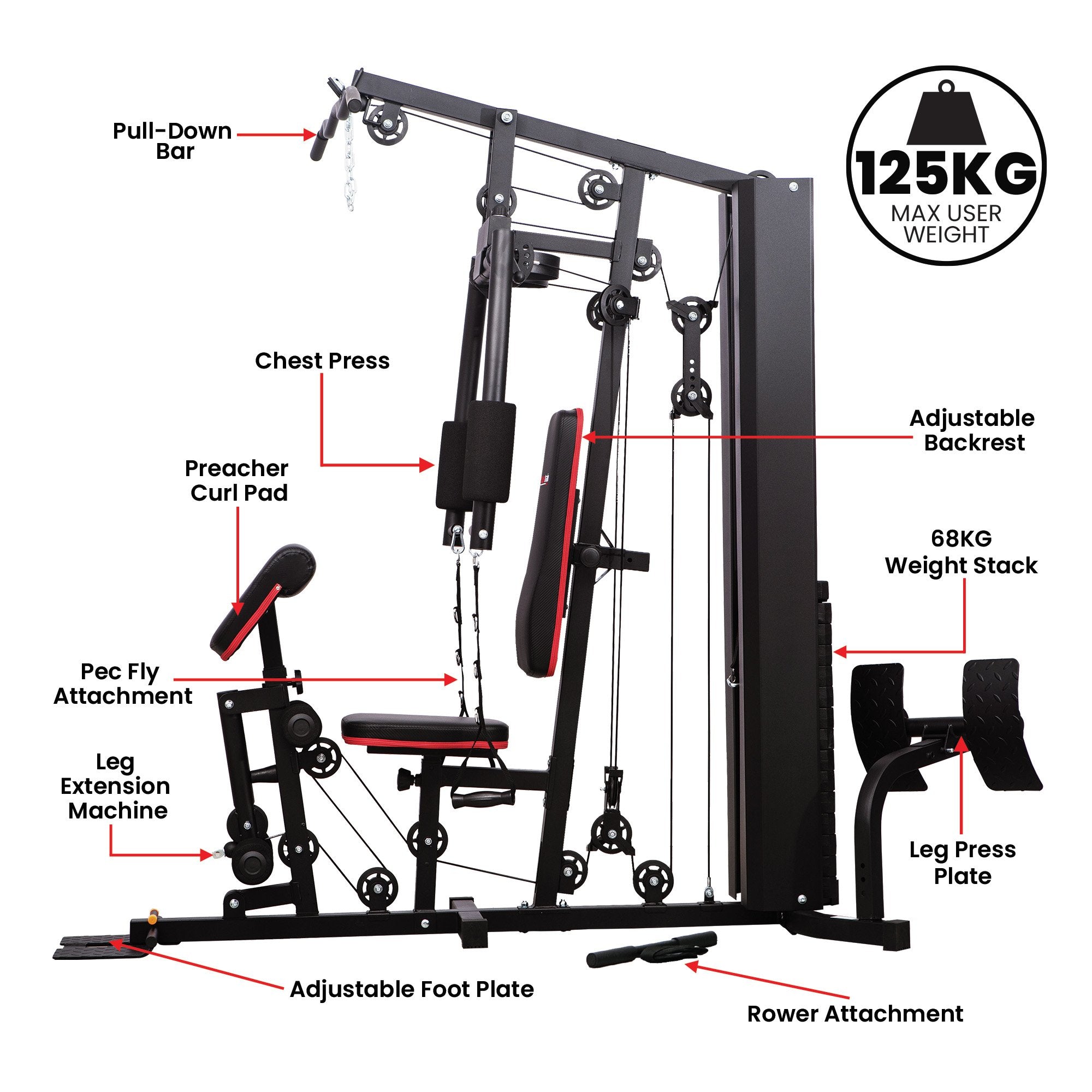 Exercise Bikes: Powertrain Jx-89 Multi Station Home Gym 68kg Weight Cable Machine