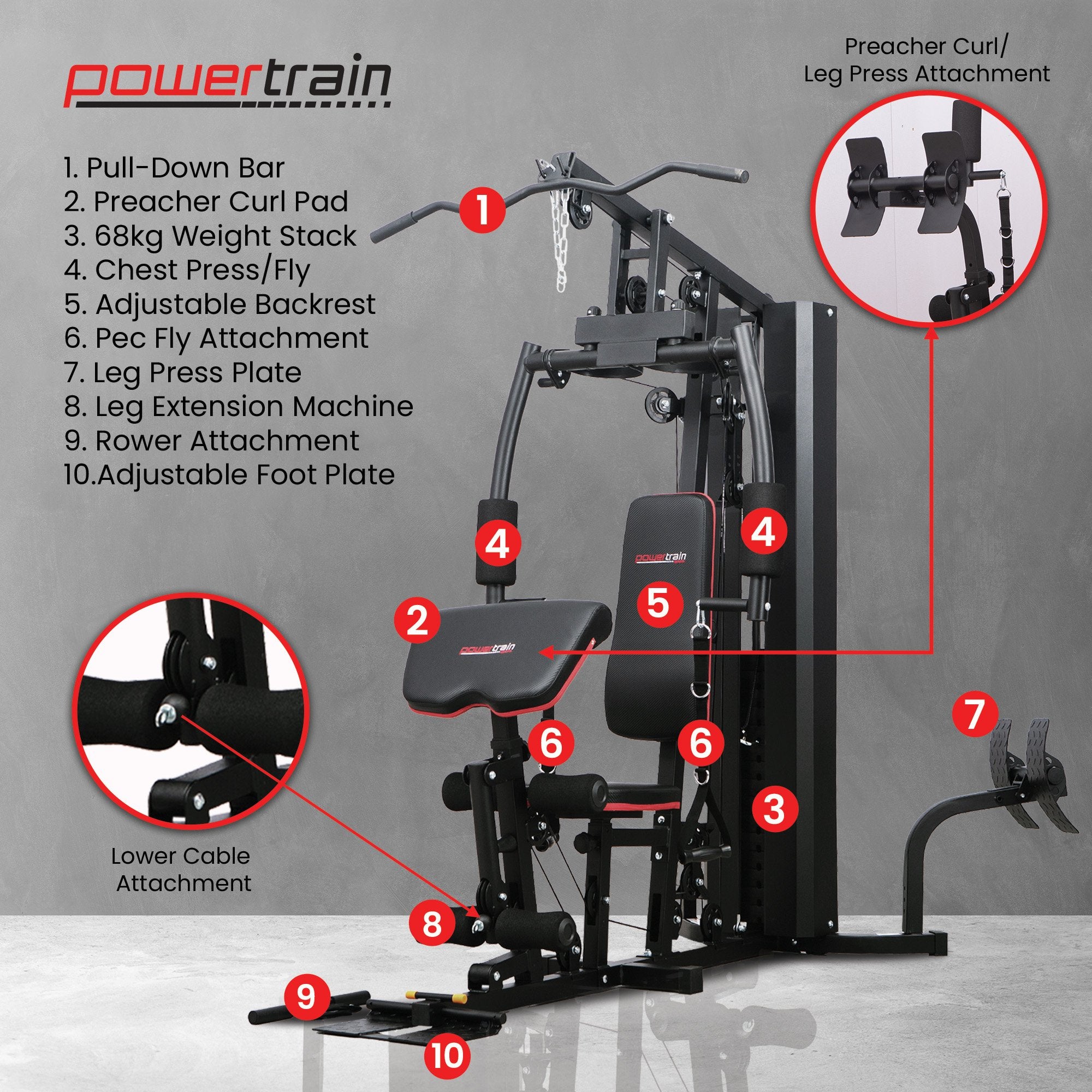 Exercise Bikes: Powertrain Jx-89 Multi Station Home Gym 68kg Weight Cable Machine