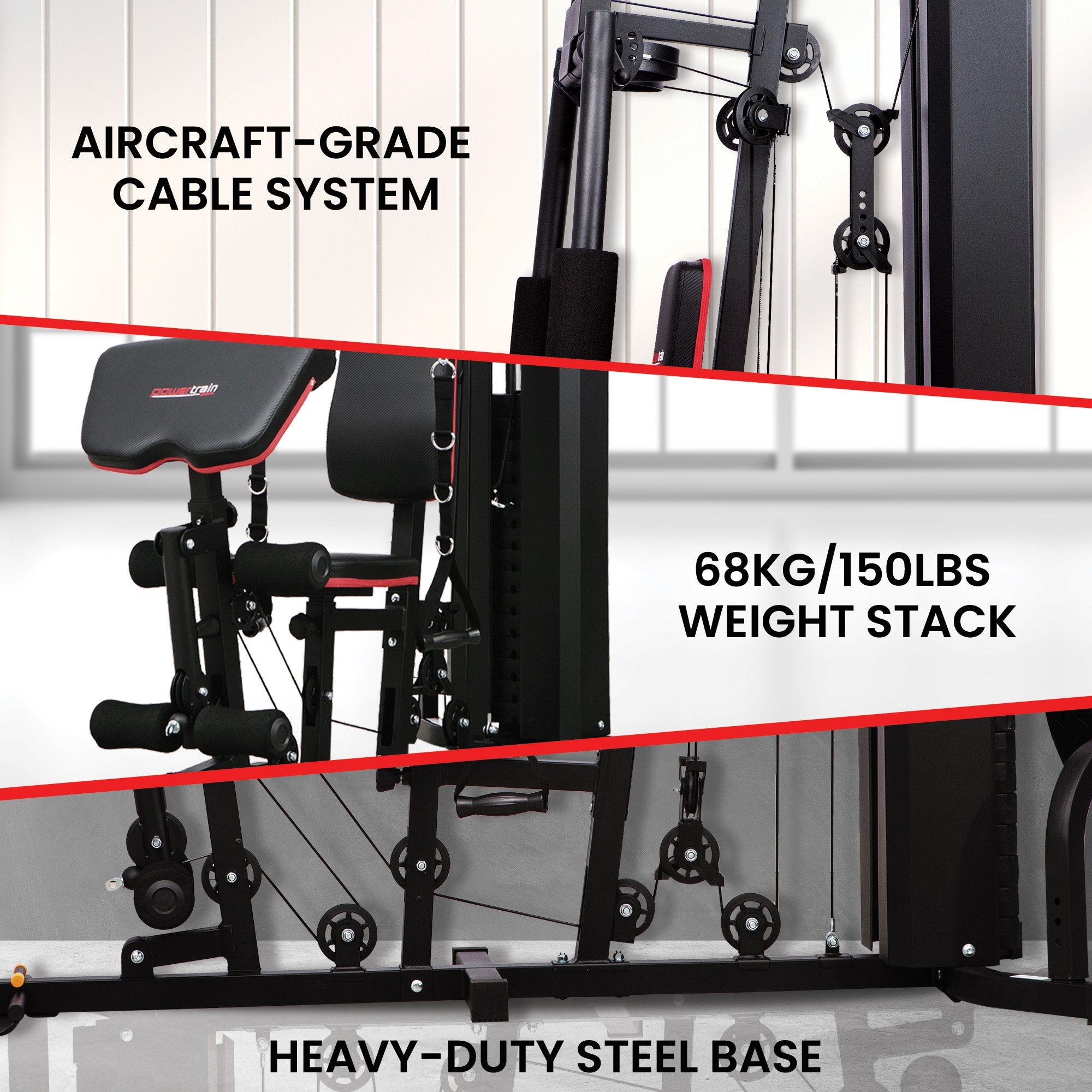 Exercise Bikes: Powertrain Jx-89 Multi Station Home Gym 68kg Weight Cable Machine