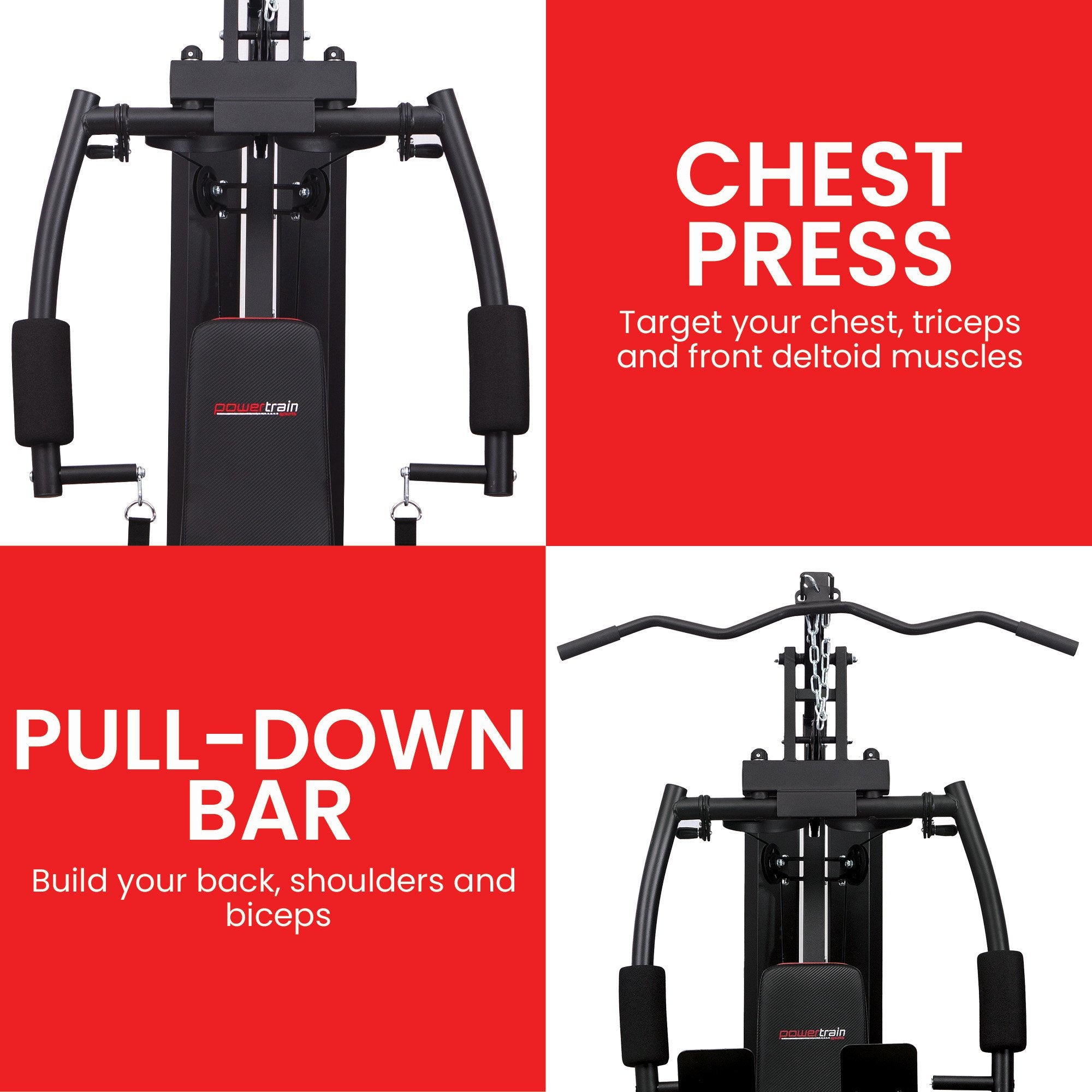 Exercise Bikes: Powertrain Jx-89 Multi Station Home Gym 68kg Weight Cable Machine
