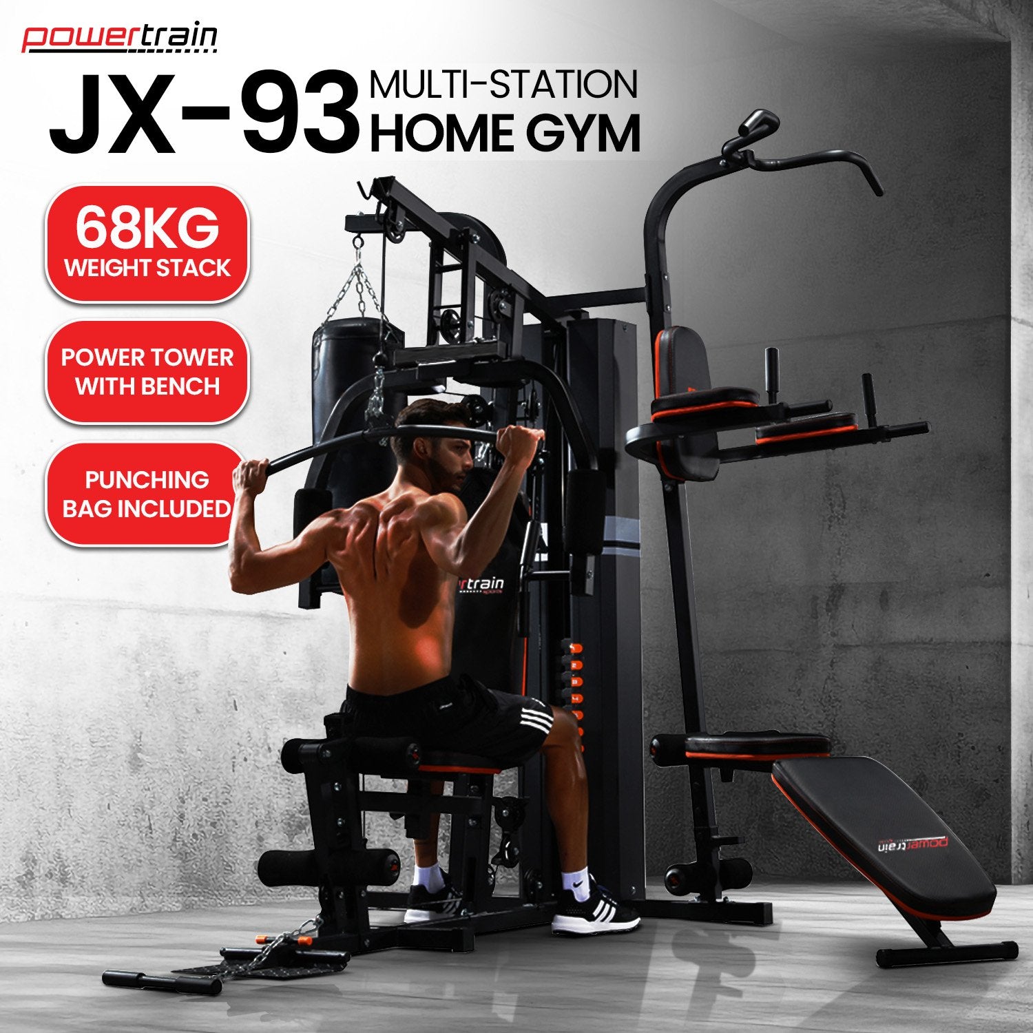 Boxing & Martial Arts: Powertrain Multi Station Home Gym 150lbs Weights Punching Bag
