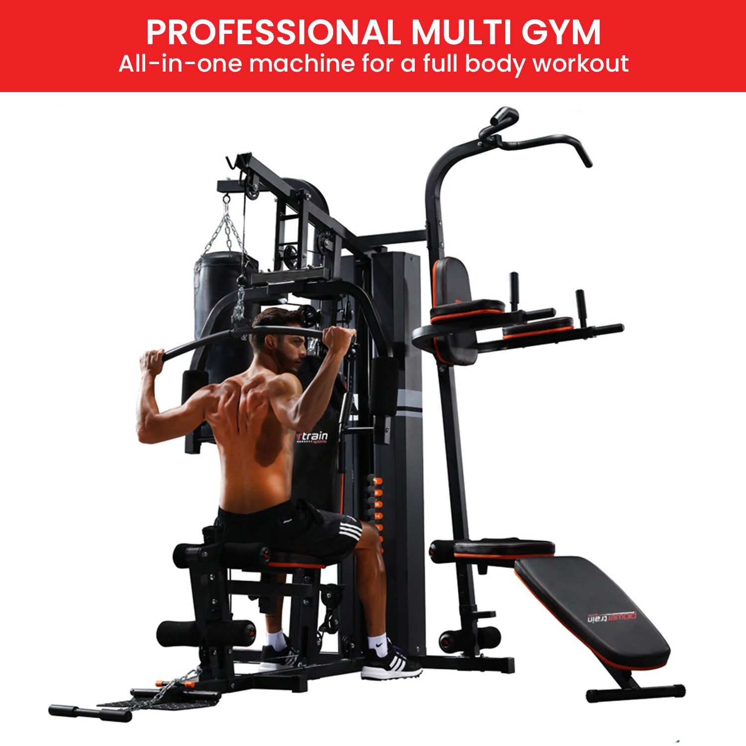 Boxing & Martial Arts: Powertrain Multi Station Home Gym 150lbs Weights Punching Bag